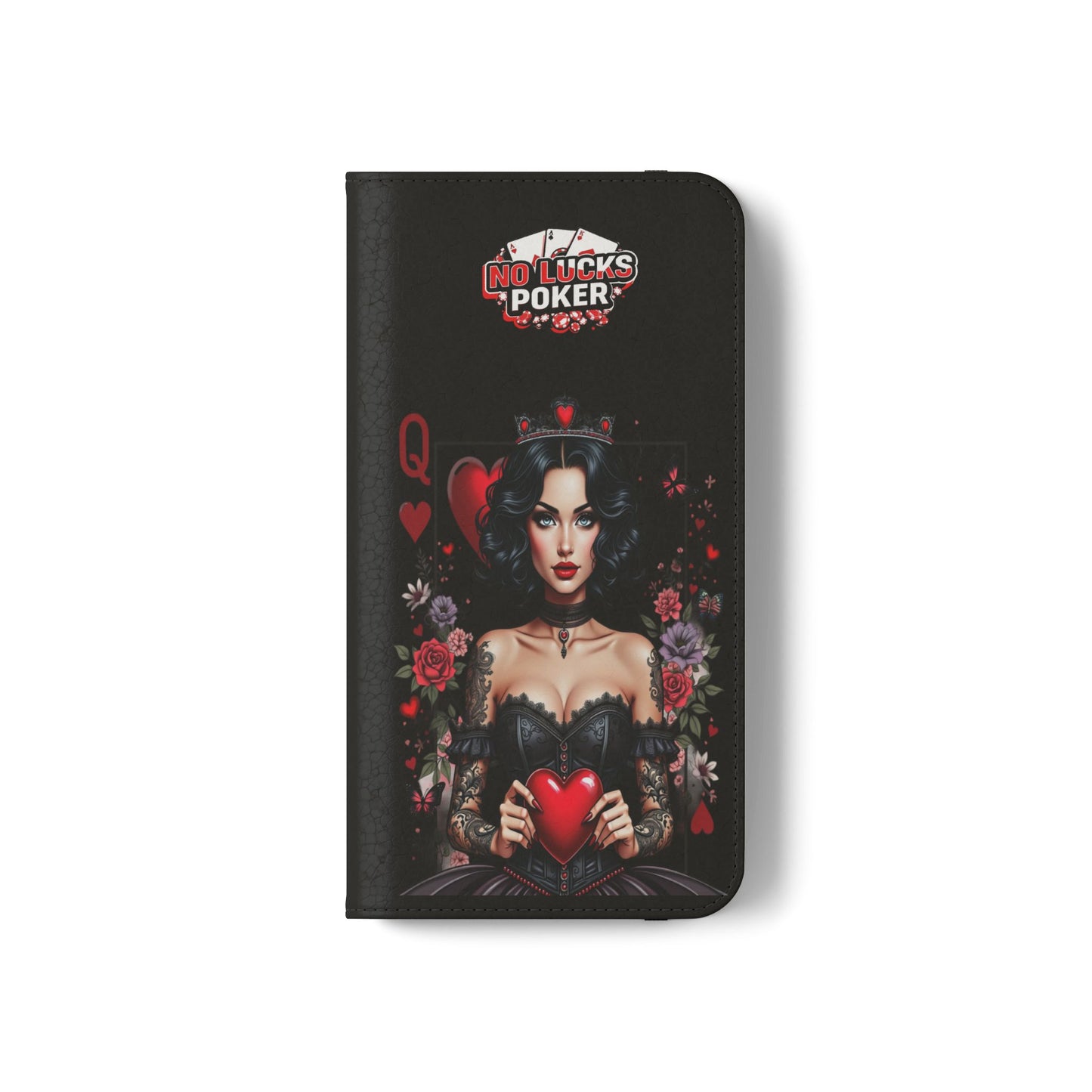Queen of Hearts Gothic Wallet Phone Case | Zero Lucks – Dark Poker Design – iPhone & Android Phone Cover