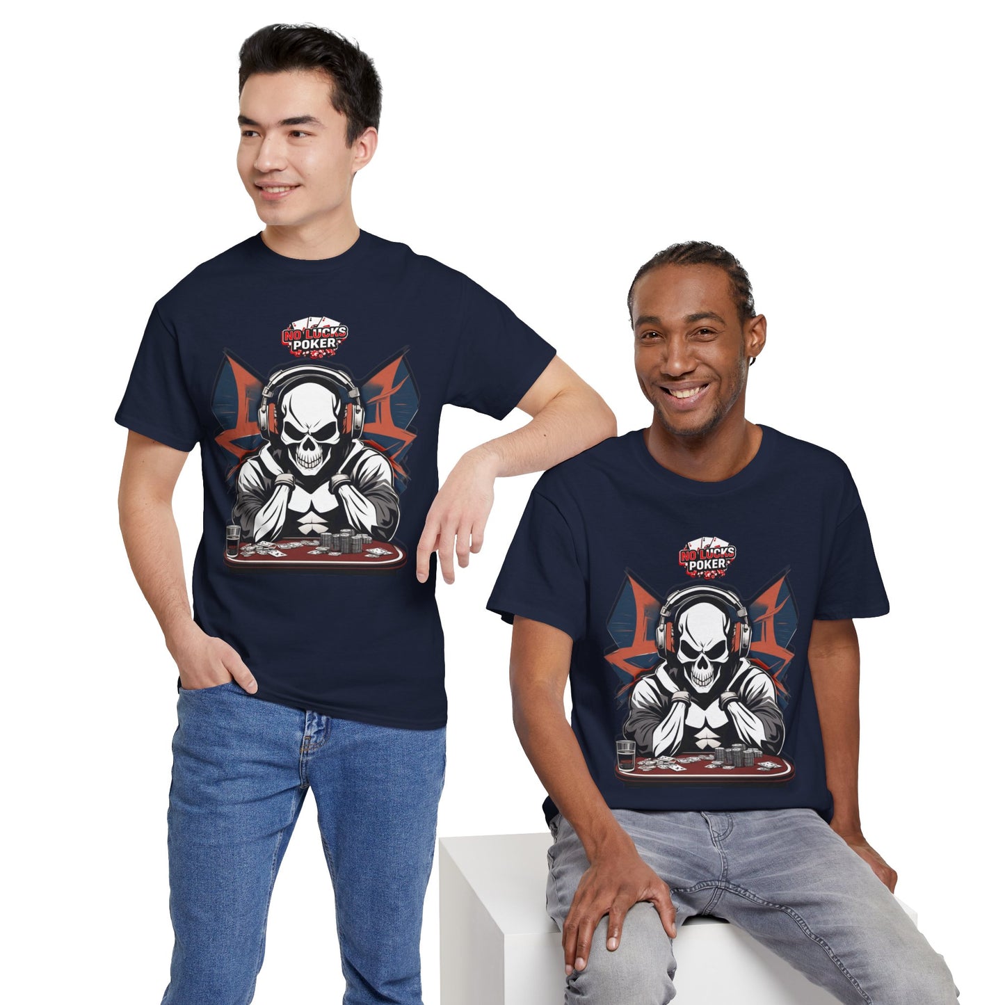 No Lucks Given – Hero/Villain Poker Skull Tee (Headphones Edition)
