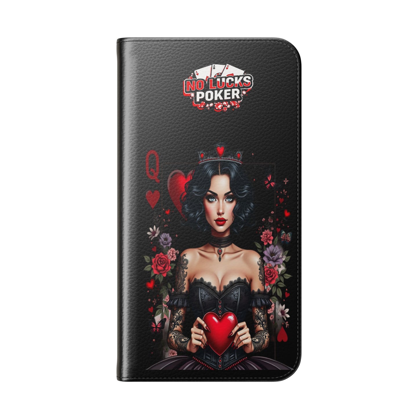 Queen of Hearts Gothic Wallet Phone Case | Zero Lucks – Dark Poker Design – iPhone & Android Phone Cover