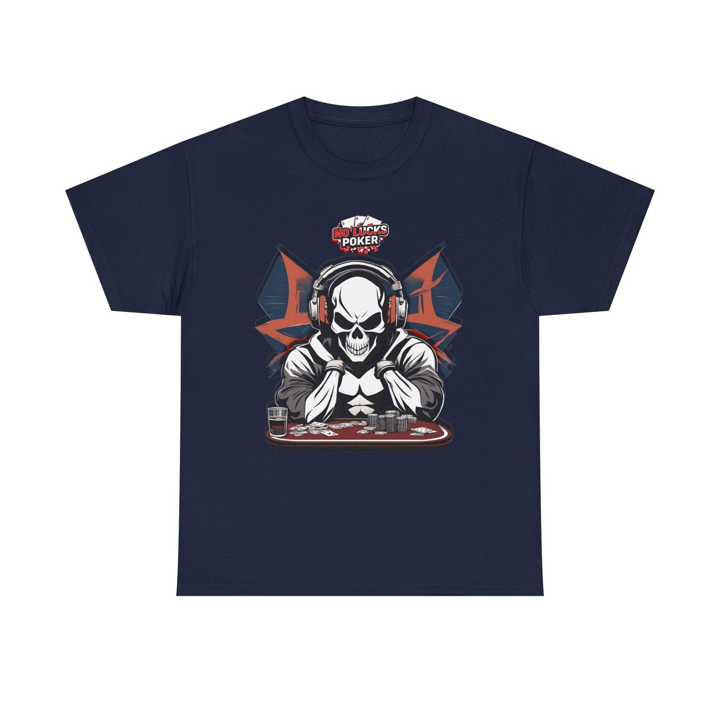 No Lucks Given – Hero/Villain Poker Skull Tee (Headphones Edition)