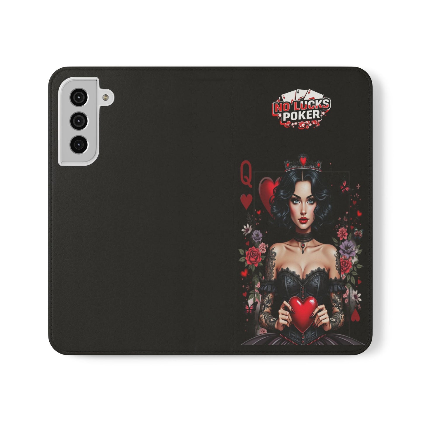 Queen of Hearts Gothic Wallet Phone Case | Zero Lucks – Dark Poker Design – iPhone & Android Phone Cover
