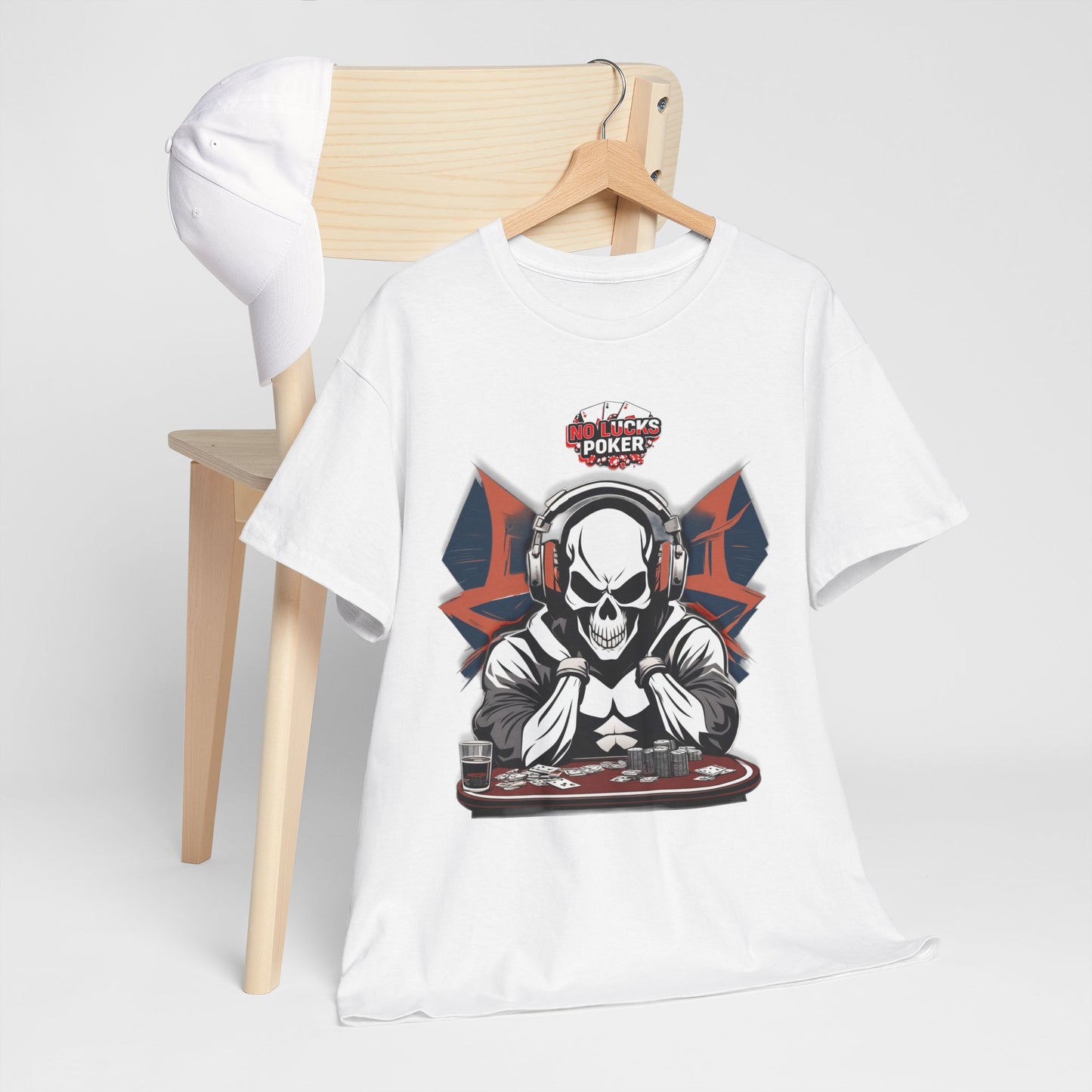 No Lucks Given – Hero/Villain Poker Skull Tee (Headphones Edition)