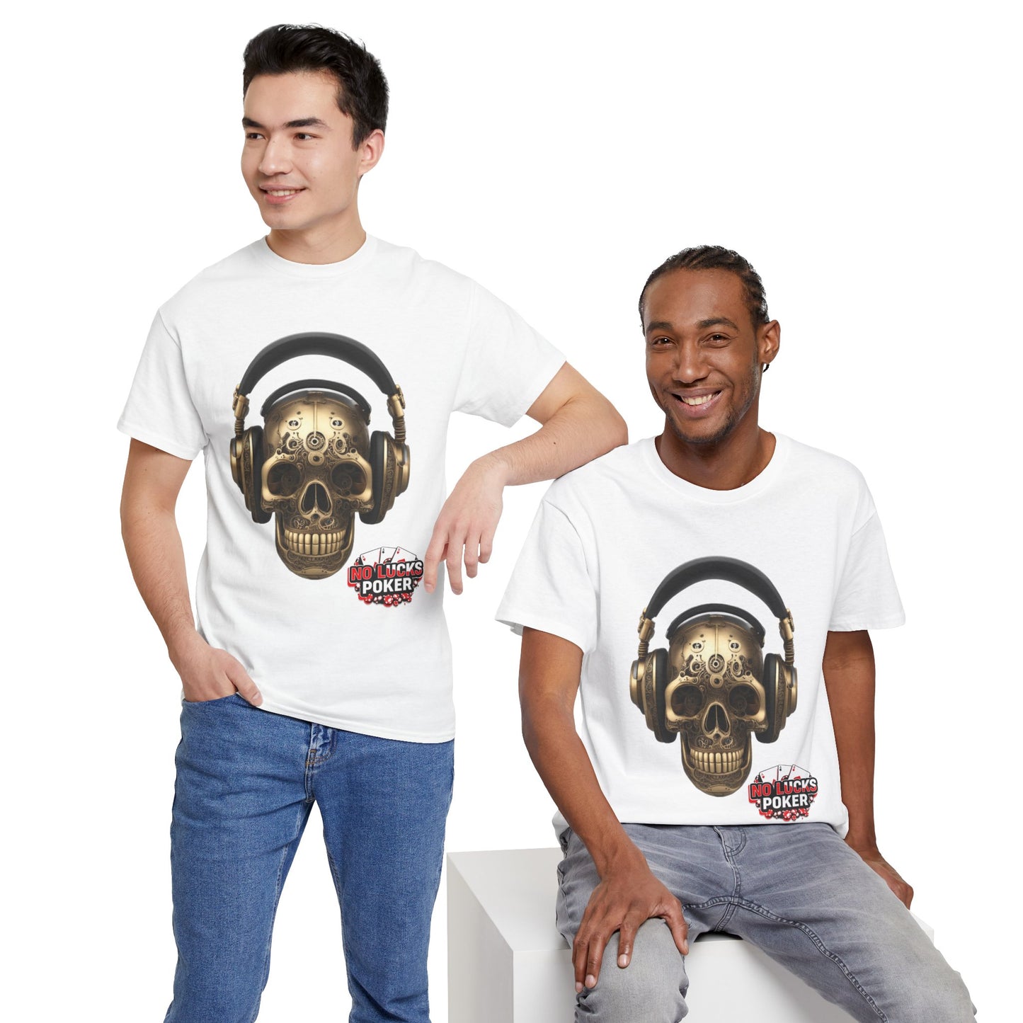 Clockwork steampunk Skull with headphones unisex heavy cotton T-shirt