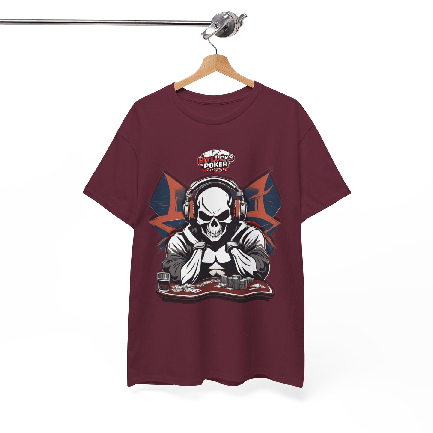 No Lucks Given – Hero/Villain Poker Skull Tee (Headphones Edition)