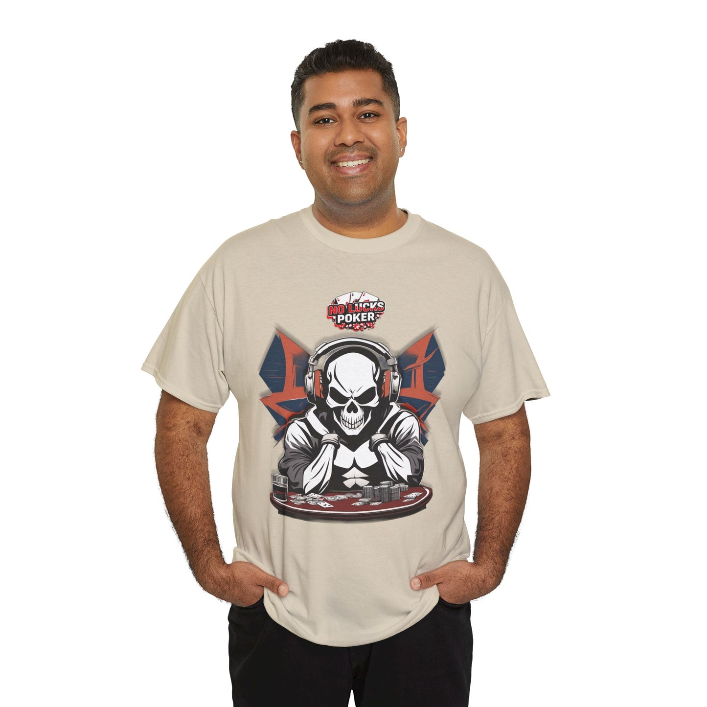 No Lucks Given – Hero/Villain Poker Skull Tee (Headphones Edition)