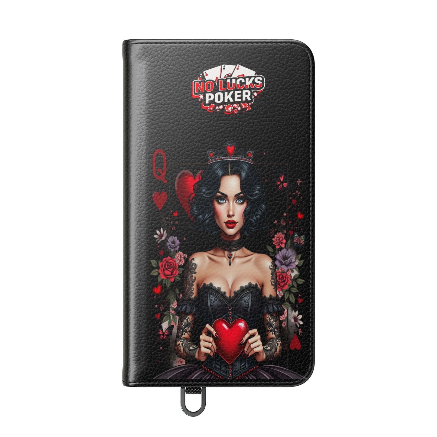 Queen of Hearts Gothic Wallet Phone Case | Zero Lucks – Dark Poker Design – iPhone & Android Phone Cover