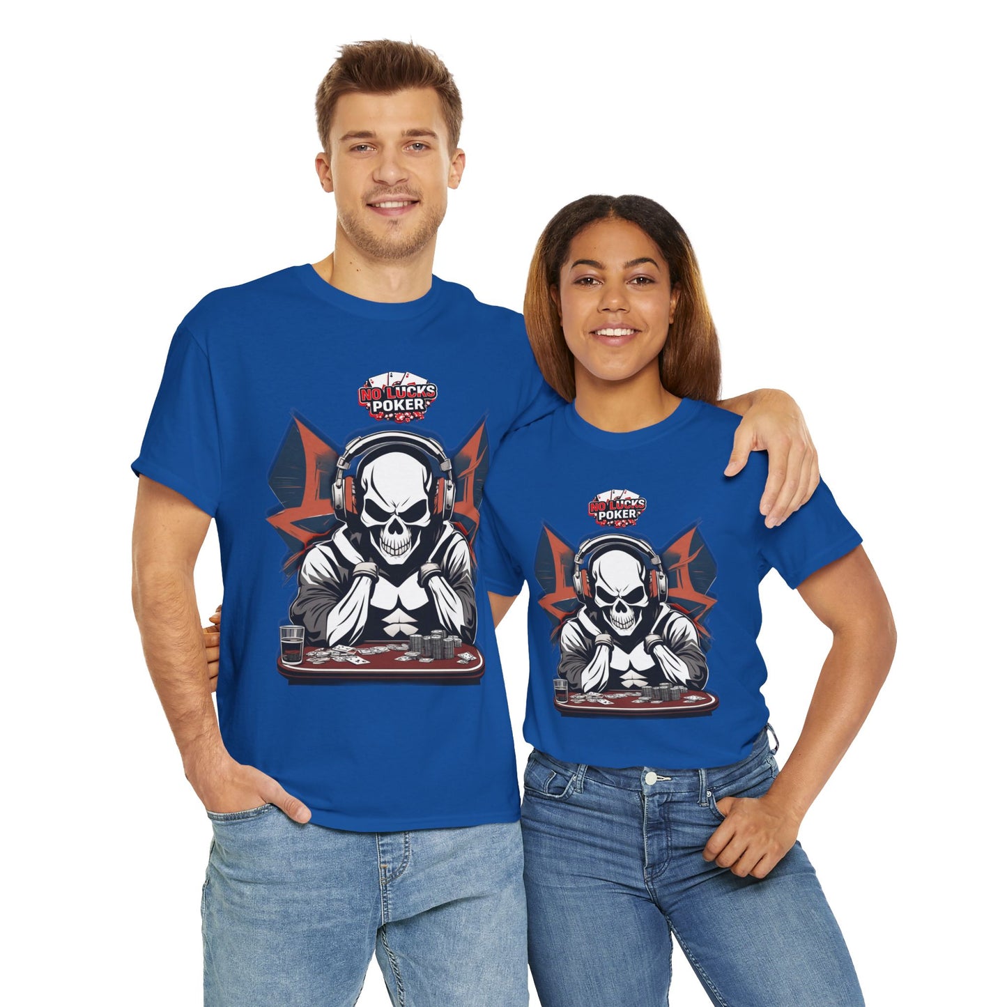 No Lucks Given – Hero/Villain Poker Skull Tee (Headphones Edition)