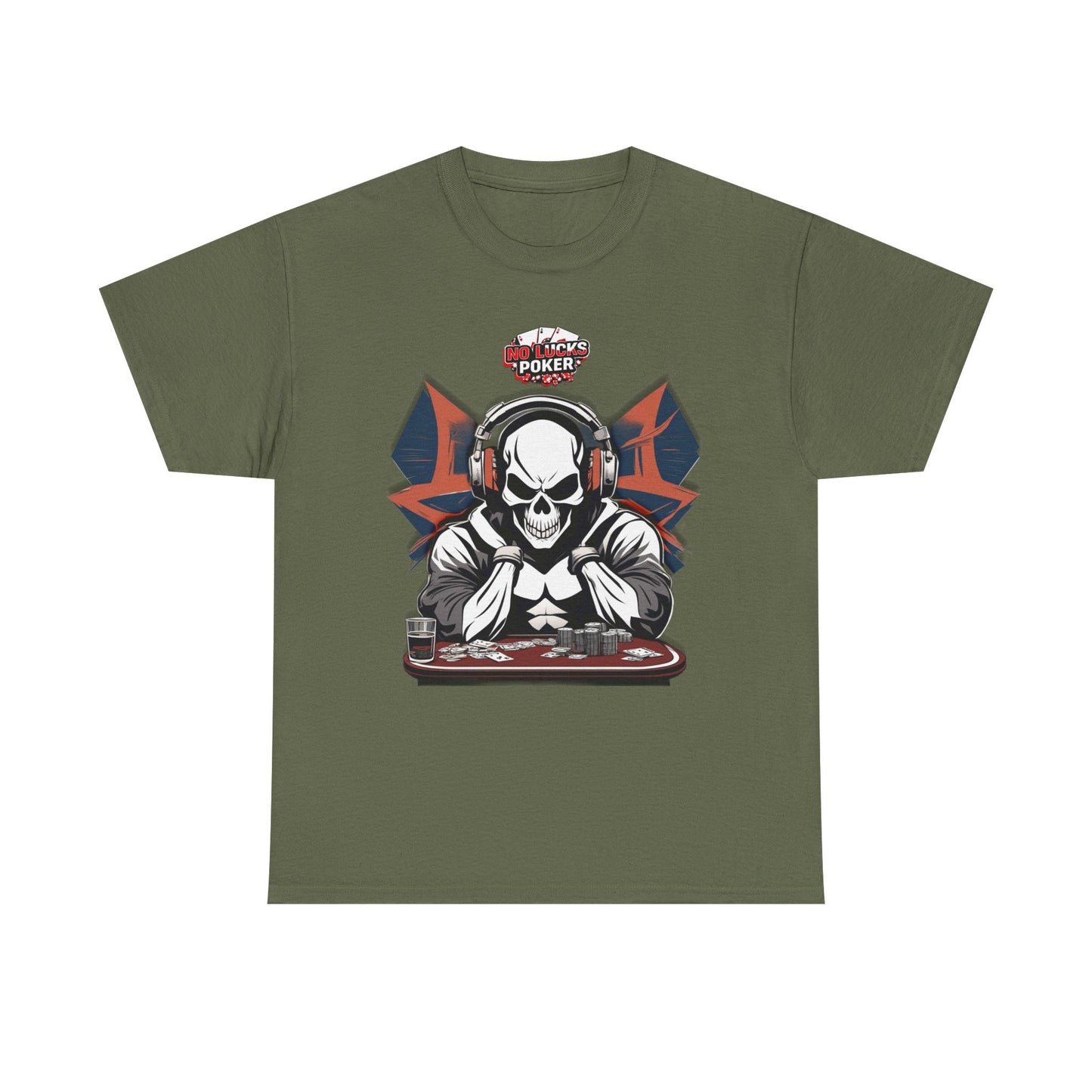 No Lucks Given – Hero/Villain Poker Skull Tee (Headphones Edition)