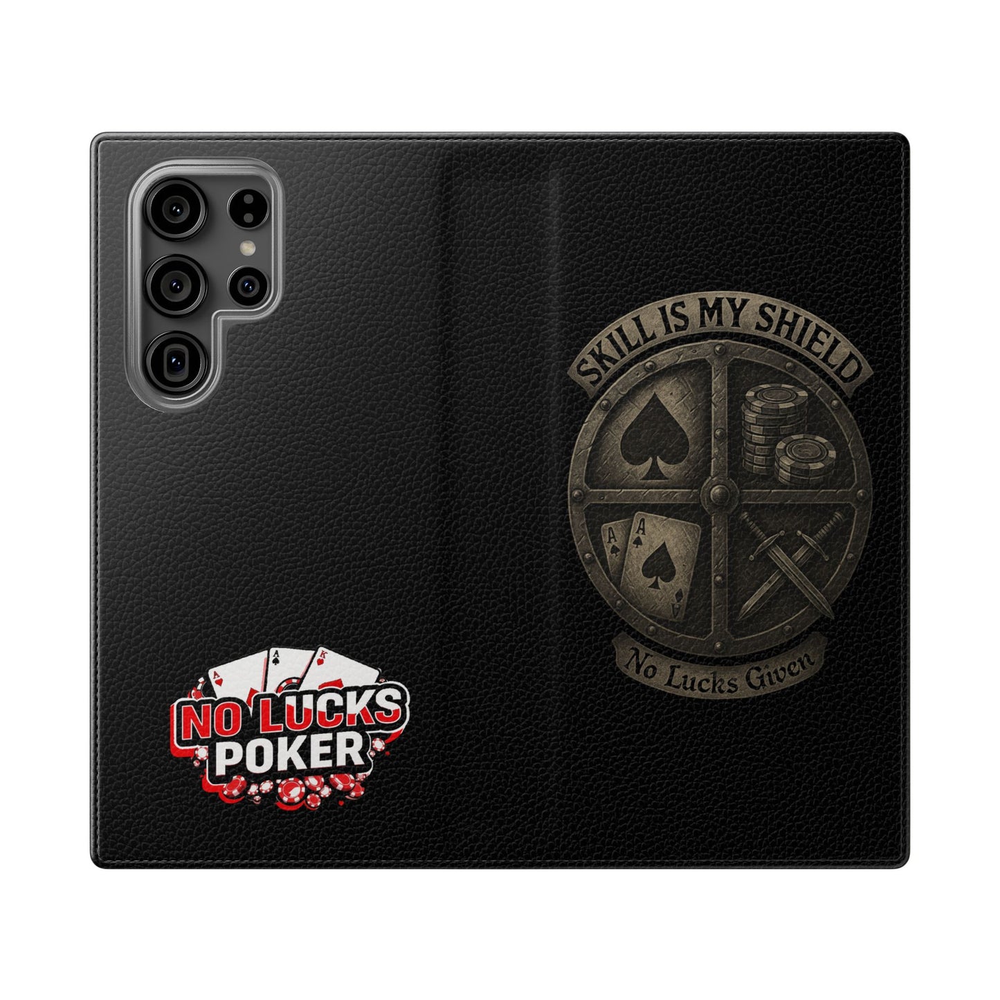 Skill Is My Shield Poker Phone Case | Zero Lucks – Ace of Spades & Crossed Swords – iPhone & Android Phone Cover