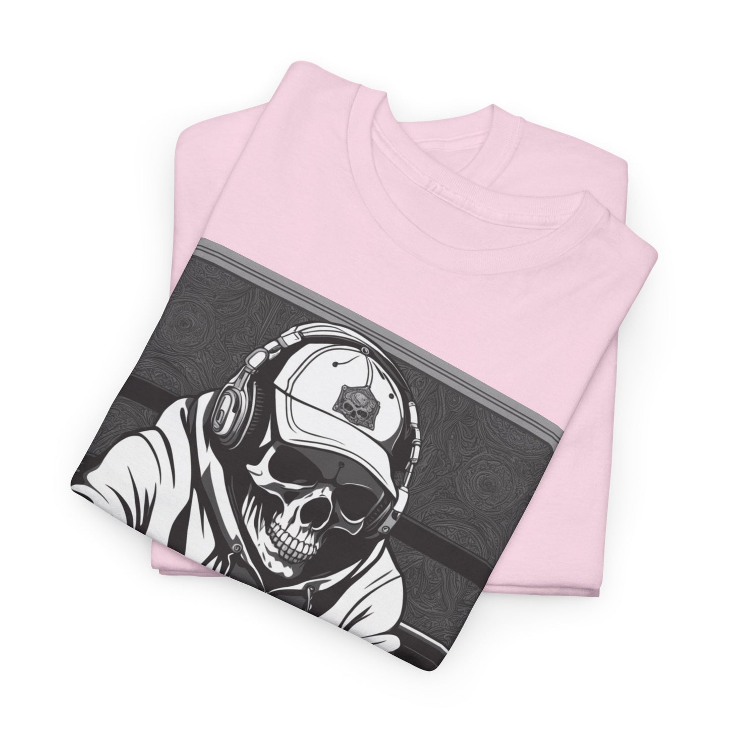Poker Skull in hoodie and headphones unisex heavy cotton T-shirt No Lucks Given