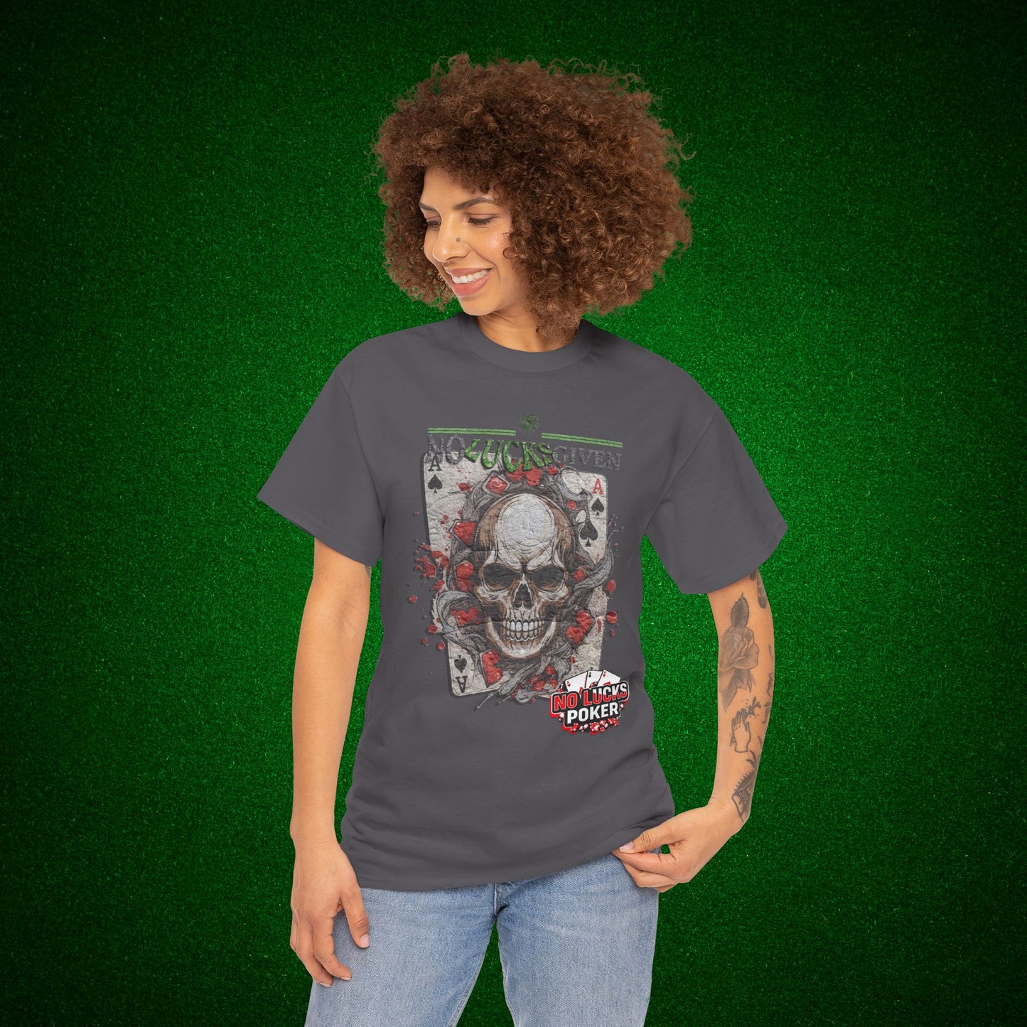 No Lucks Given Skull Breaking thru Ace of Spades T-Shirt Must have Good Luck All-in
