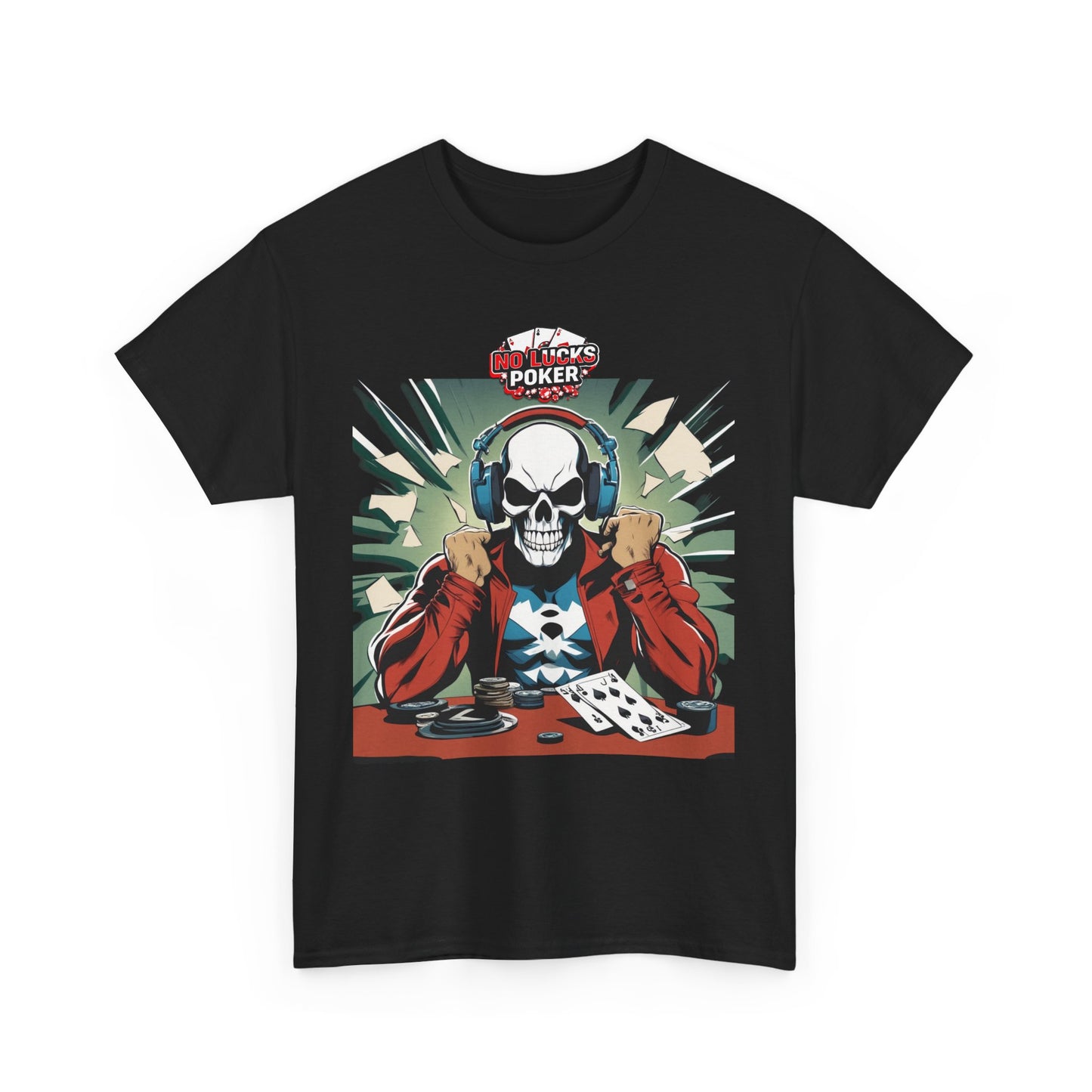 No Lucks Given – Poker Skull w/ Headphones Tee (Hero/Villain Edition)