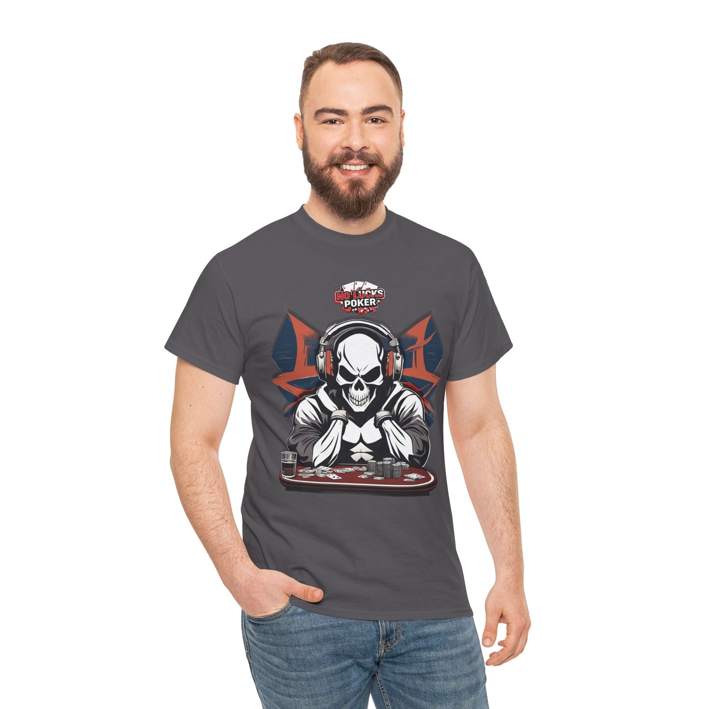 No Lucks Given – Hero/Villain Poker Skull Tee (Headphones Edition)