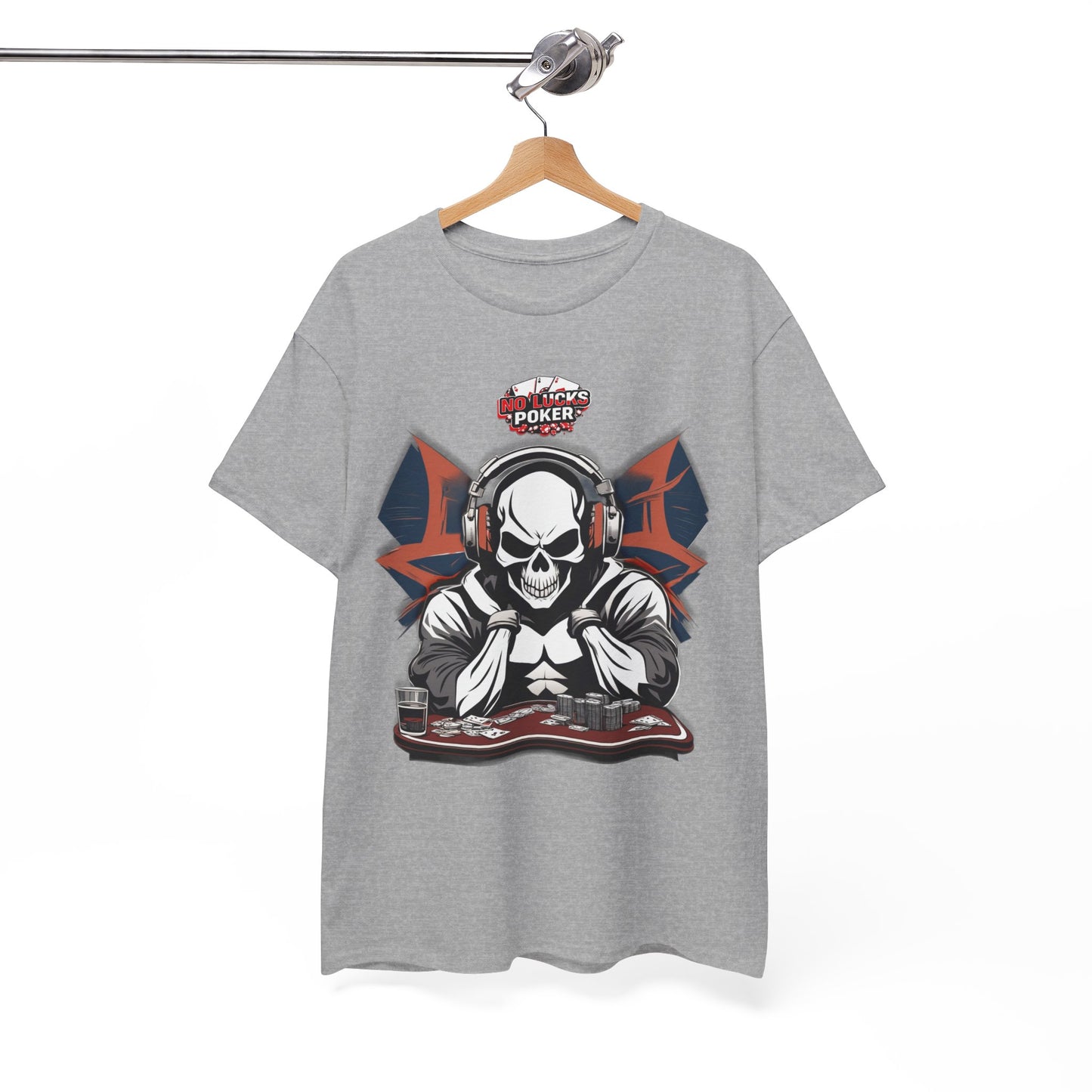 No Lucks Given – Hero/Villain Poker Skull Tee (Headphones Edition)
