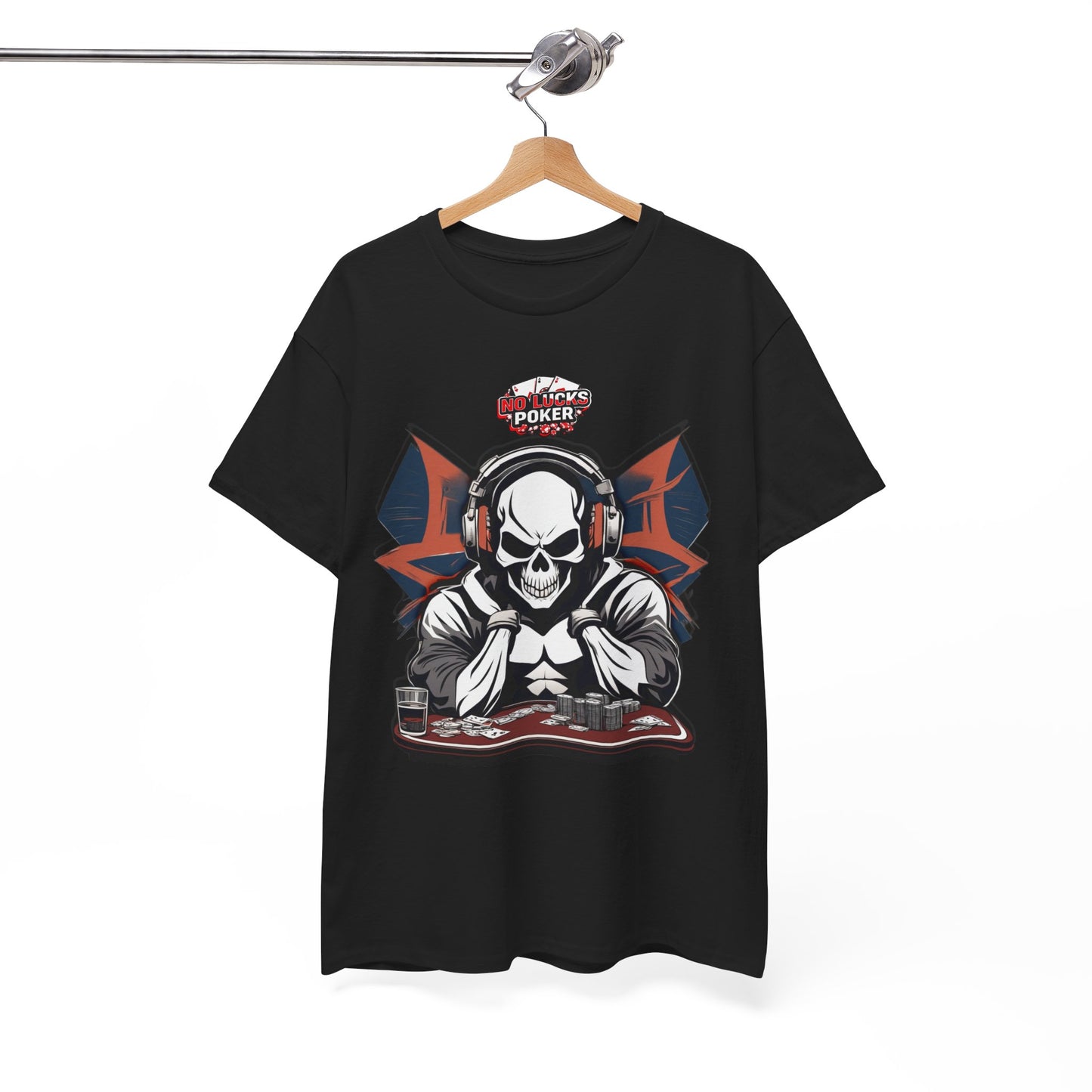 No Lucks Given – Hero/Villain Poker Skull Tee (Headphones Edition)