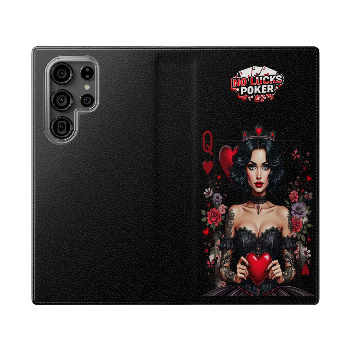 Queen of Hearts Gothic Wallet Phone Case | Zero Lucks – Dark Poker Design – iPhone & Android Phone Cover