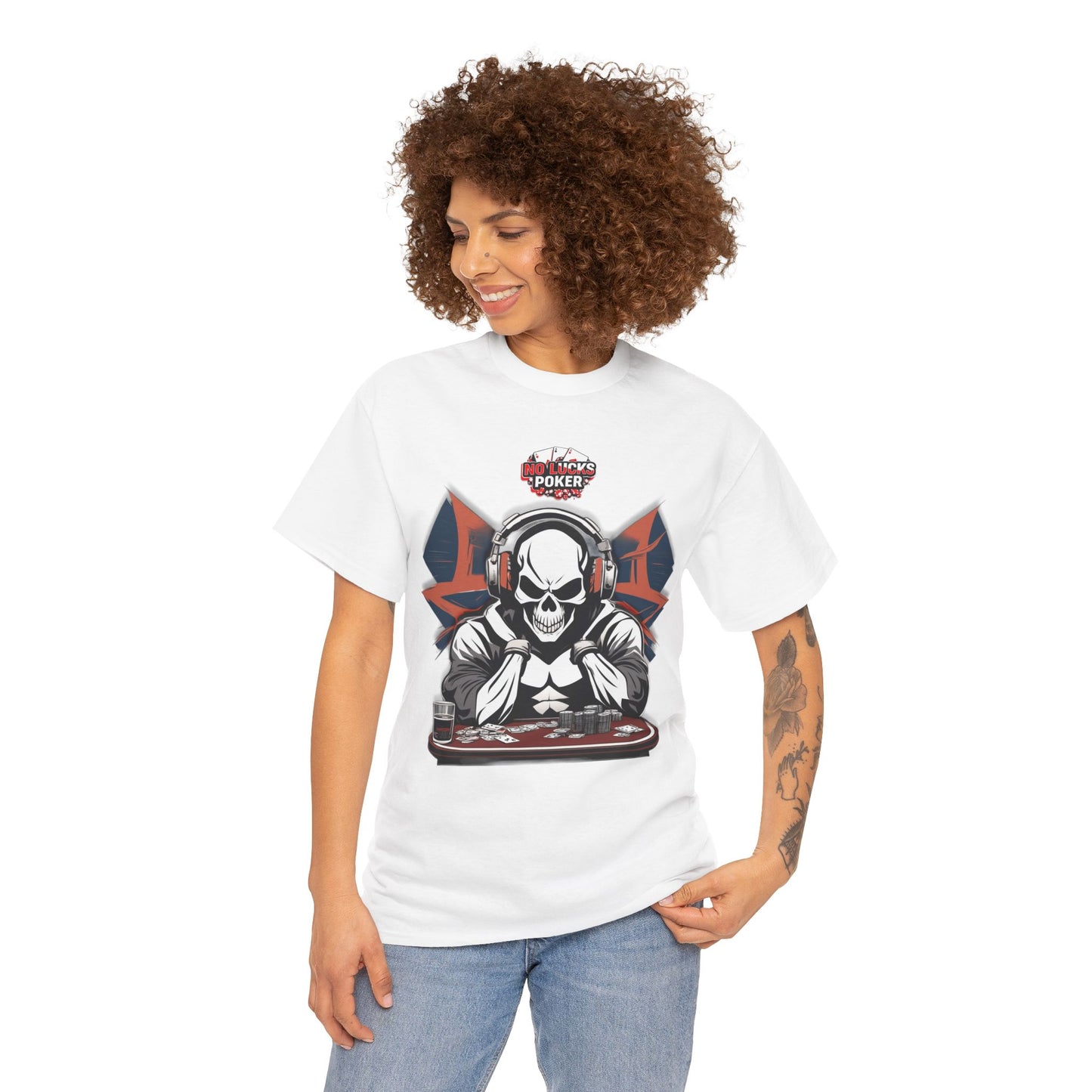 No Lucks Given – Hero/Villain Poker Skull Tee (Headphones Edition)