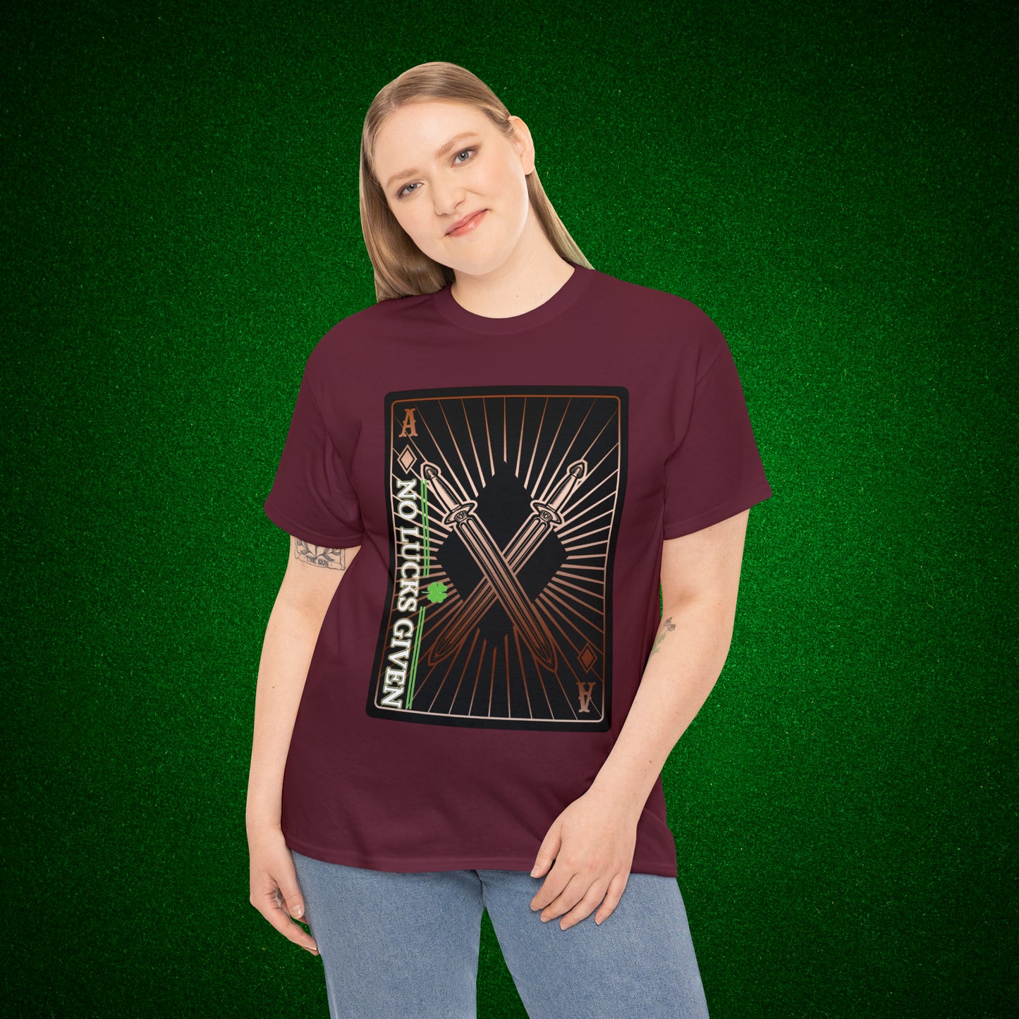 No Lucks Given Ace of Diamonds with Crossed Swords Copper Poker T-Shirt Must have Good Luck All-in