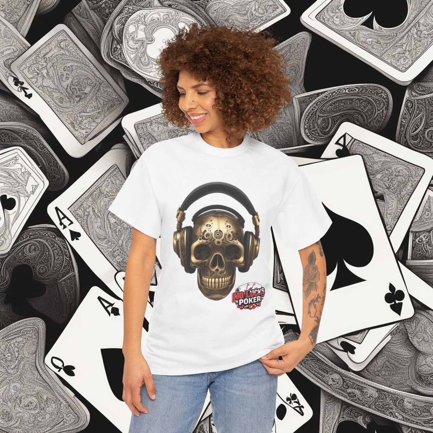 Clockwork steampunk Skull with headphones unisex heavy cotton T-shirt