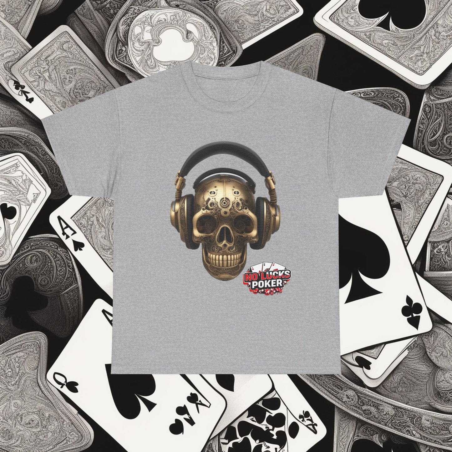 Clockwork steampunk Skull with headphones unisex heavy cotton T-shirt