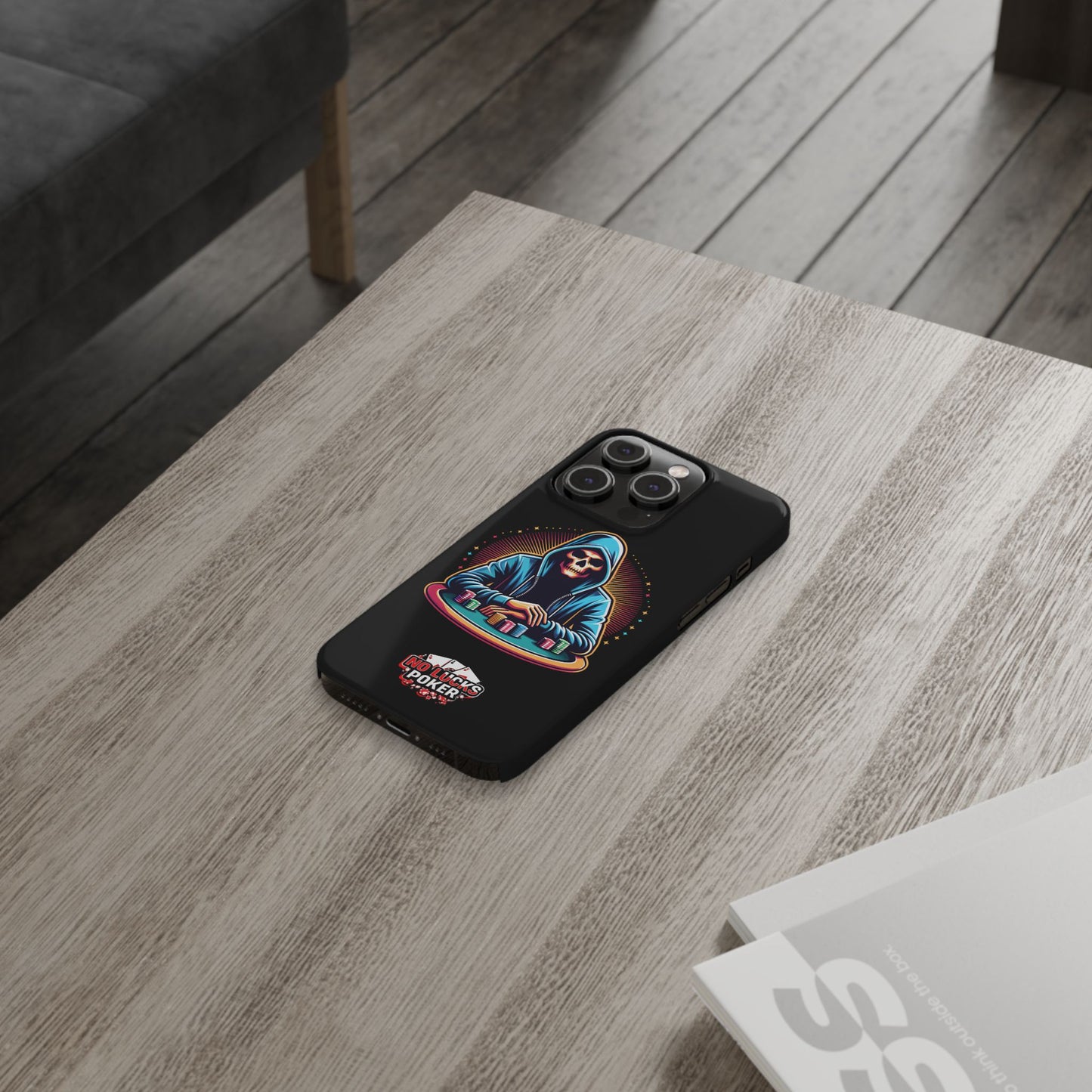 Poker Player with Skull at Poker Table Slim Phone Case -  iPhone 13 - 15