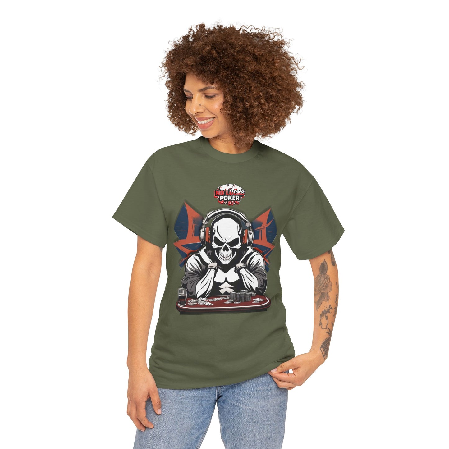 No Lucks Given – Hero/Villain Poker Skull Tee (Headphones Edition)