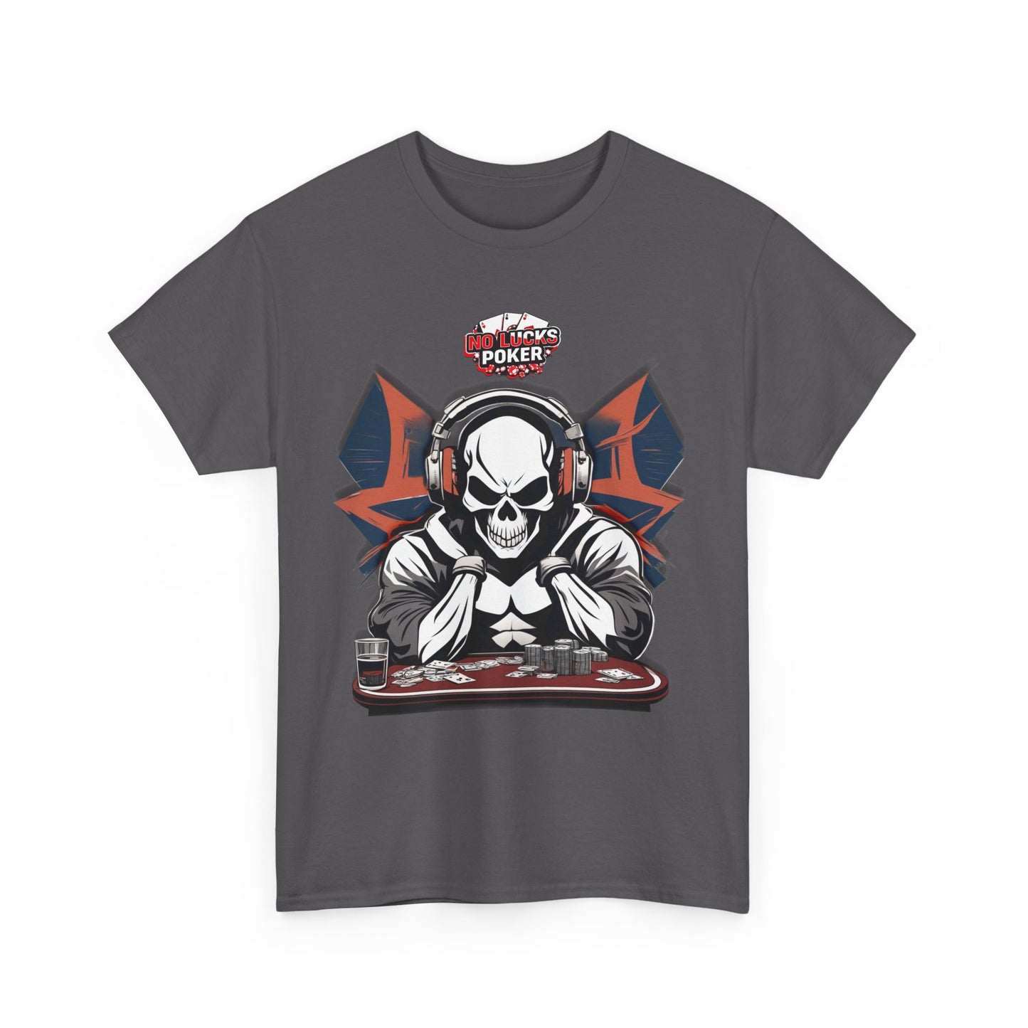 No Lucks Given – Hero/Villain Poker Skull Tee (Headphones Edition)