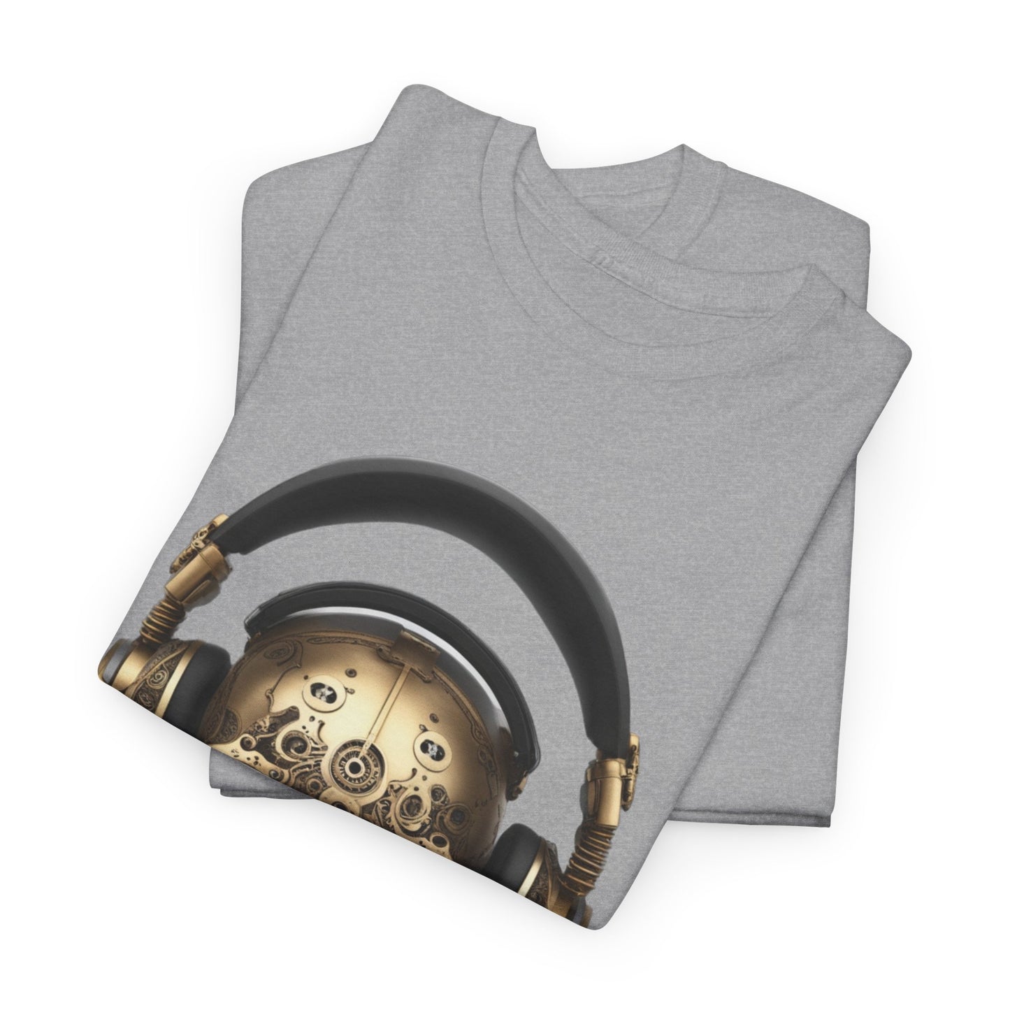 Clockwork steampunk Skull with headphones unisex heavy cotton T-shirt