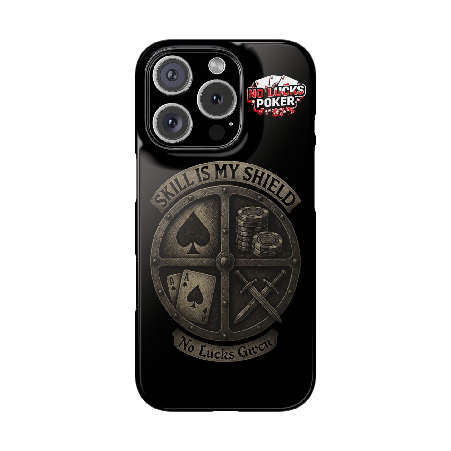 Skill Is My Shield Poker Phone Case | Zero Lucks – Ace of Spades & Crossed Swords -  iPhone 13 - 16