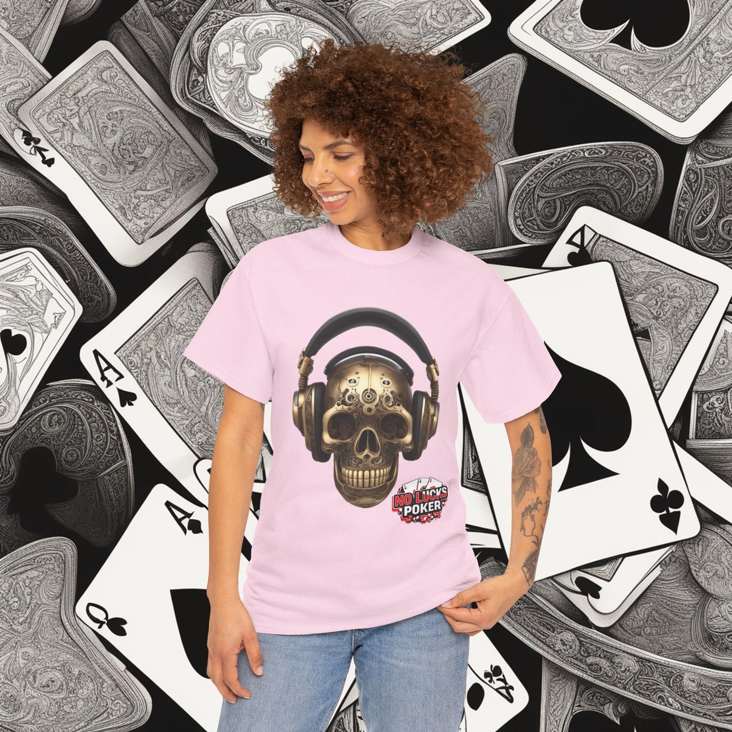 Clockwork steampunk Skull with headphones unisex heavy cotton T-shirt