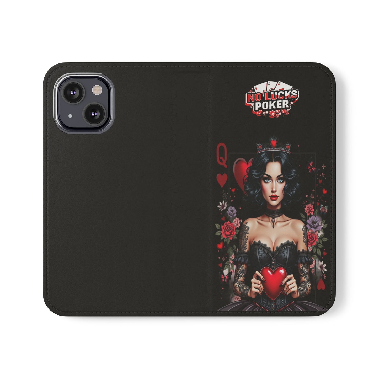 Queen of Hearts Gothic Wallet Phone Case | Zero Lucks – Dark Poker Design – iPhone & Android Phone Cover