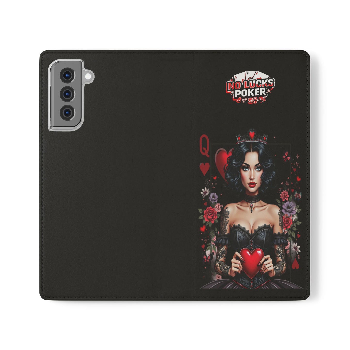 Queen of Hearts Gothic Wallet Phone Case | Zero Lucks – Dark Poker Design – iPhone & Android Phone Cover