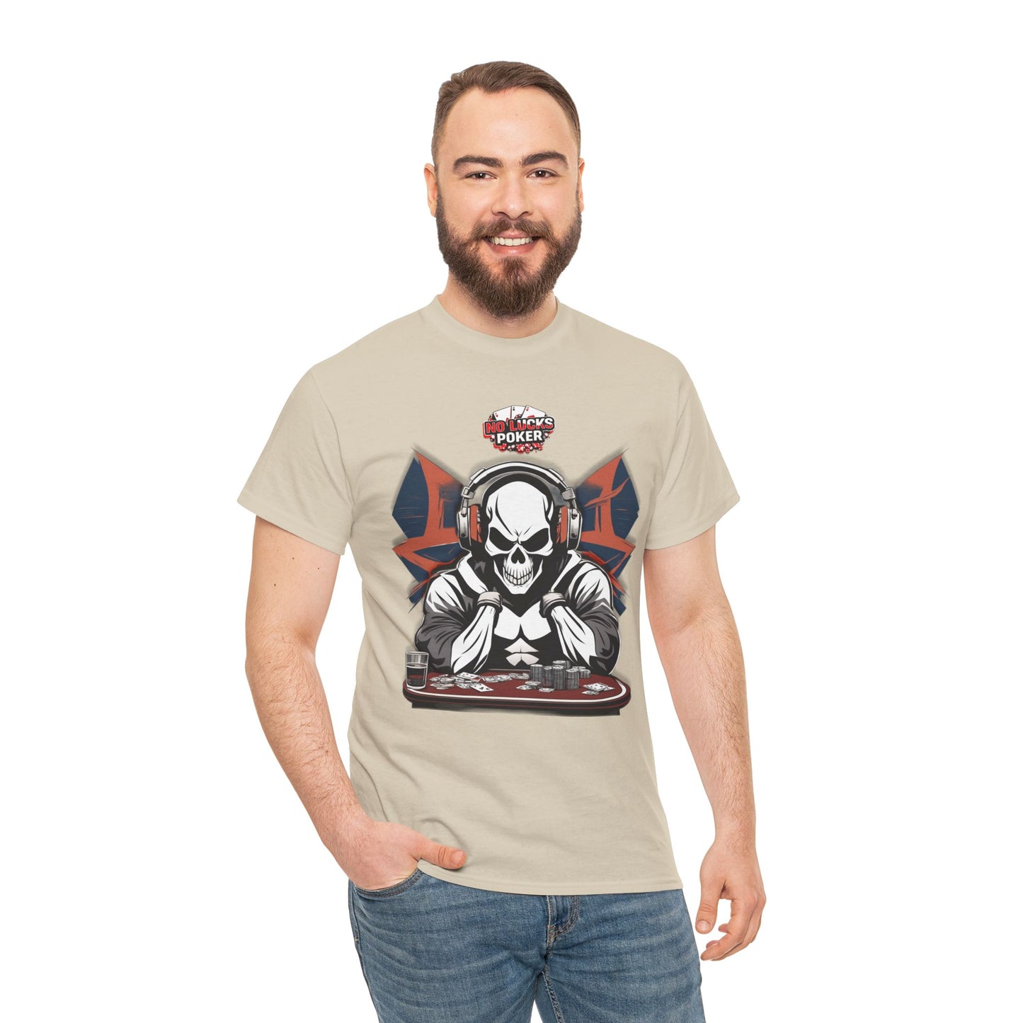 No Lucks Given – Hero/Villain Poker Skull Tee (Headphones Edition)