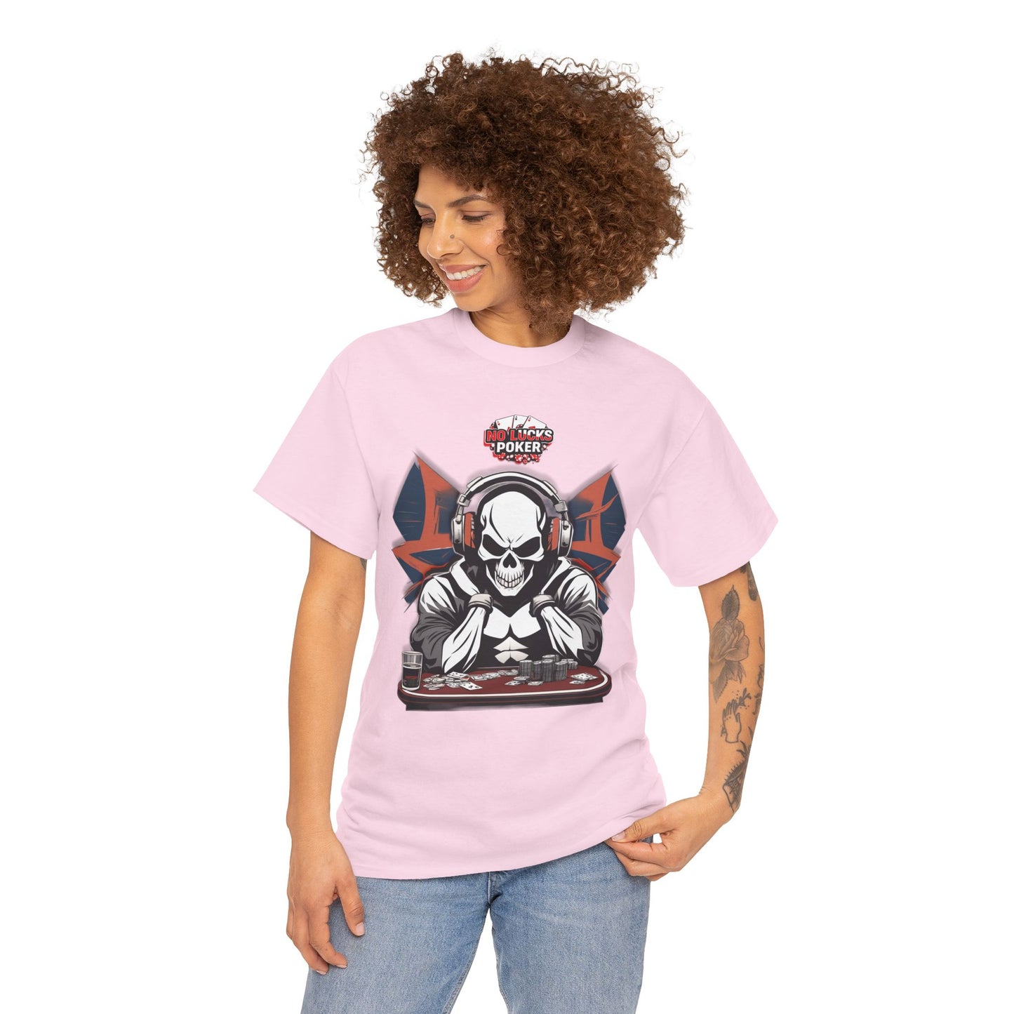 No Lucks Given – Hero/Villain Poker Skull Tee (Headphones Edition)