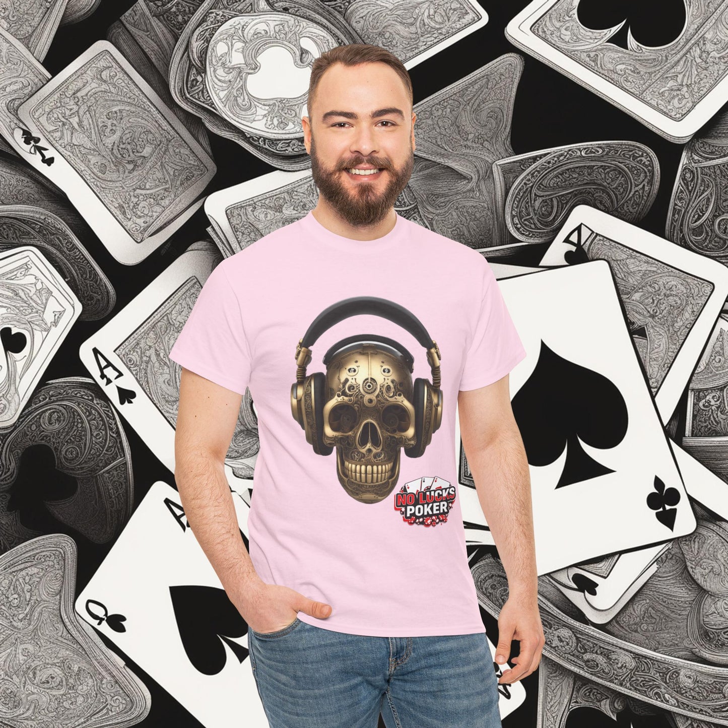 Clockwork steampunk Skull with headphones unisex heavy cotton T-shirt