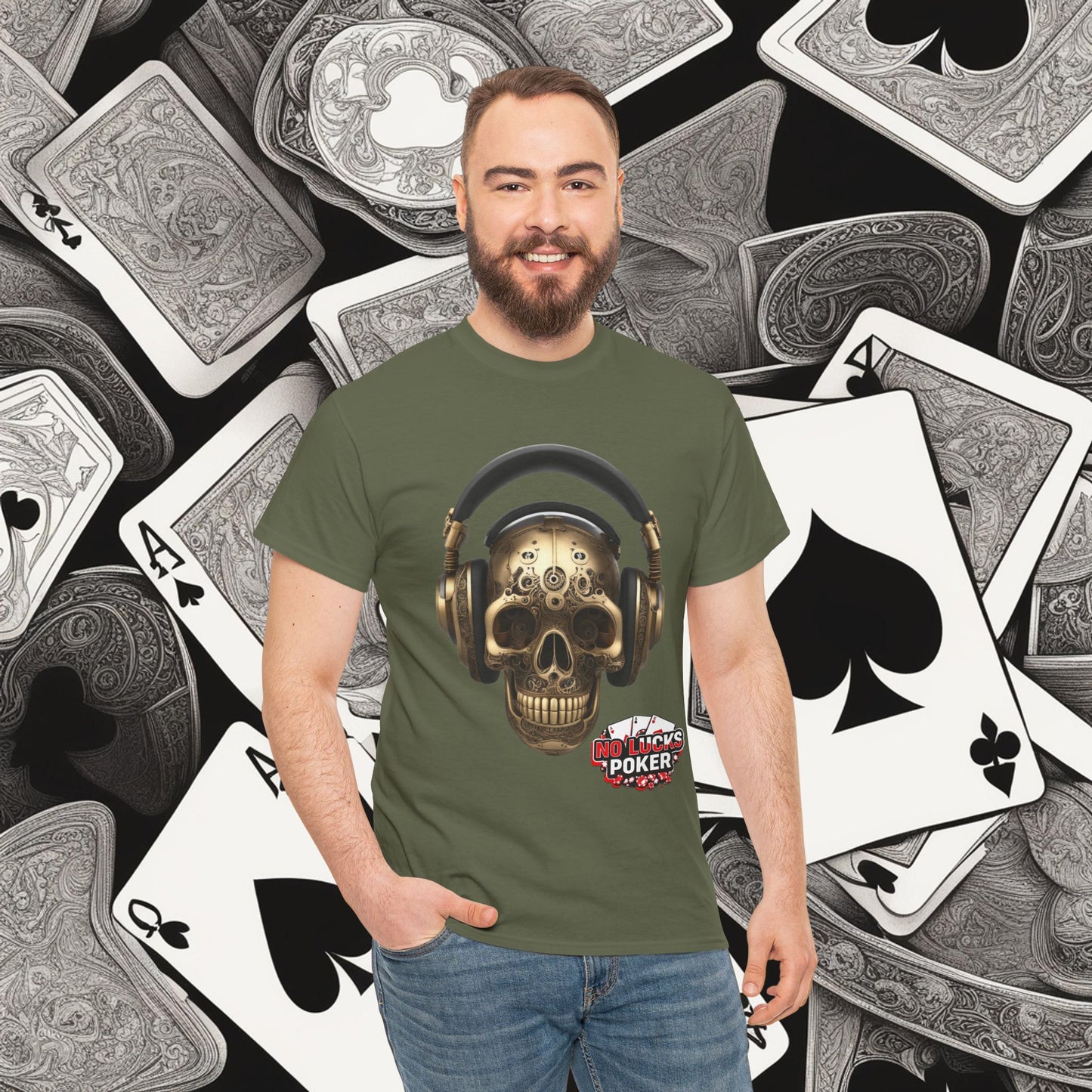 Clockwork steampunk Skull with headphones unisex heavy cotton T-shirt