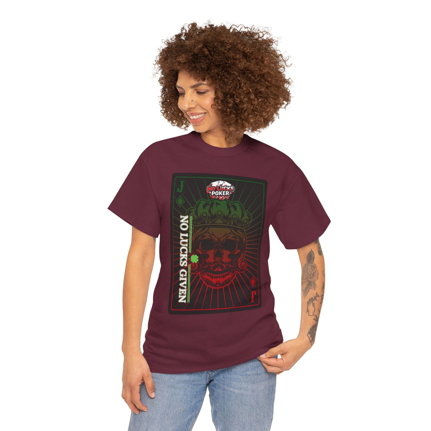 No Lucks Given – Jack Skull Crown Poker Tee (Green & Red Edition)