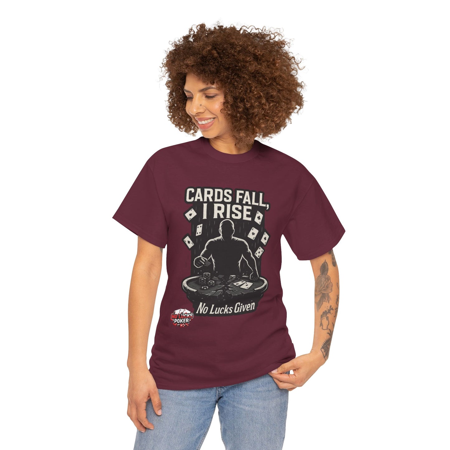 Cards Fall, I Rise Poker T-Shirt | Zero Lucks – Rise Above