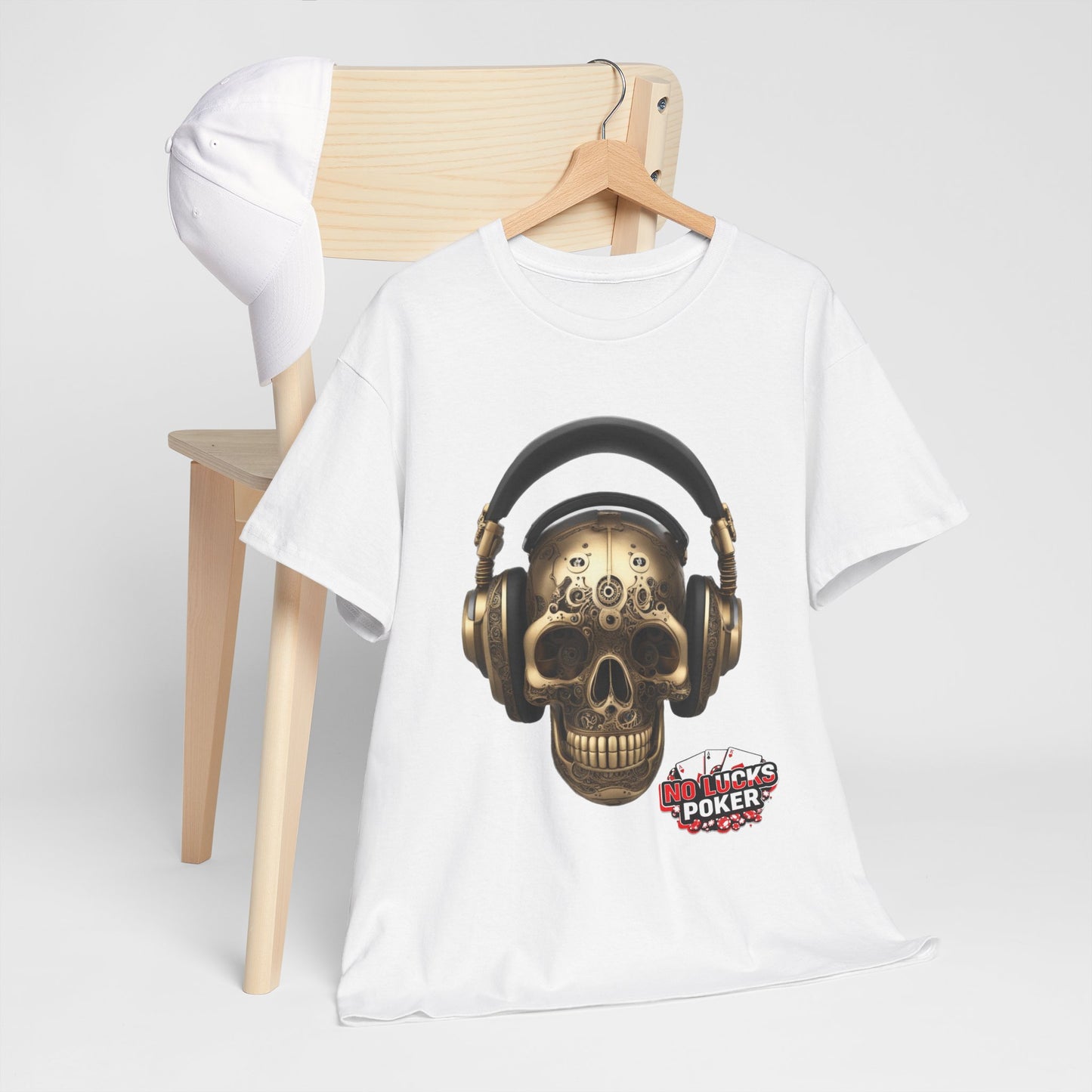 Clockwork steampunk Skull with headphones unisex heavy cotton T-shirt