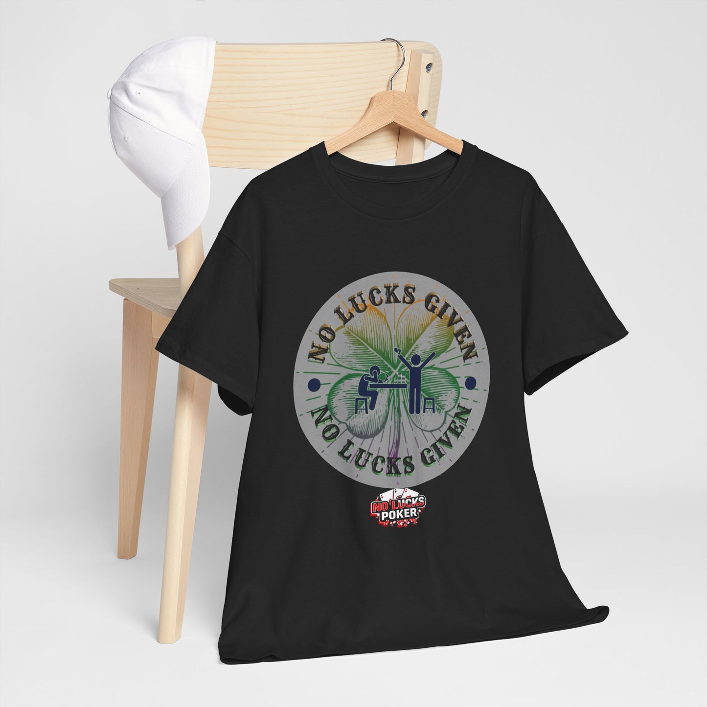 No Lucks Given – Large Clover Poker T-Shirt | Skill Over Luck