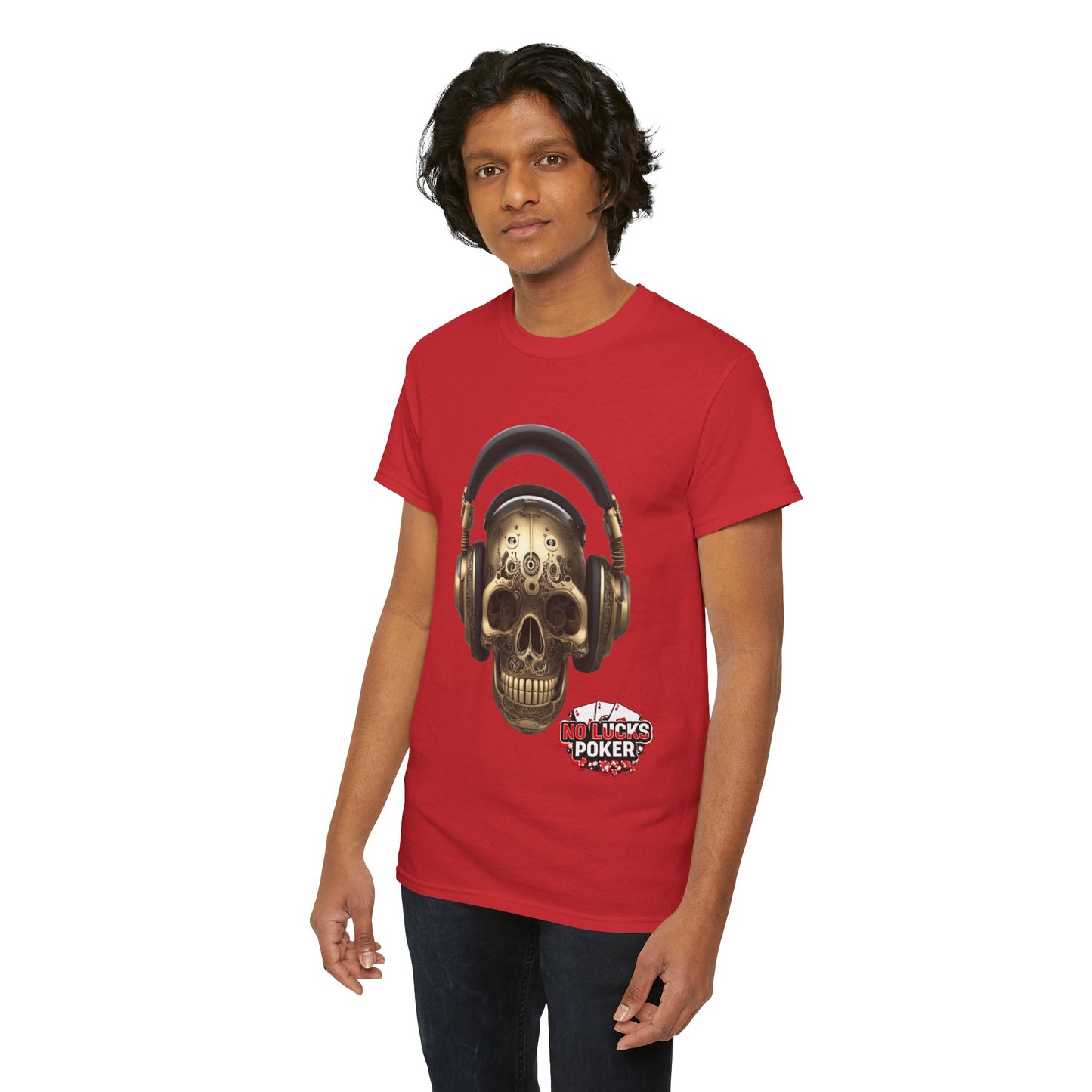 Clockwork steampunk Skull with headphones unisex heavy cotton T-shirt