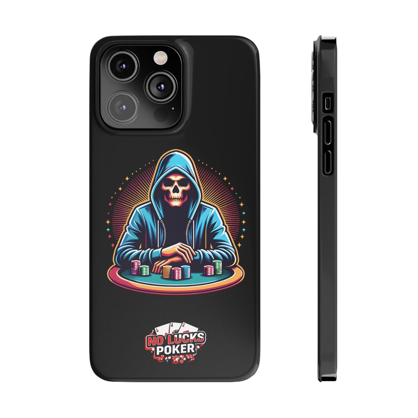 Poker Player with Skull at Poker Table Slim Phone Case -  iPhone 13 - 15