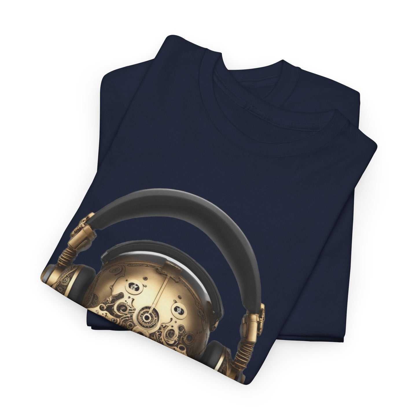 Clockwork steampunk Skull with headphones unisex heavy cotton T-shirt