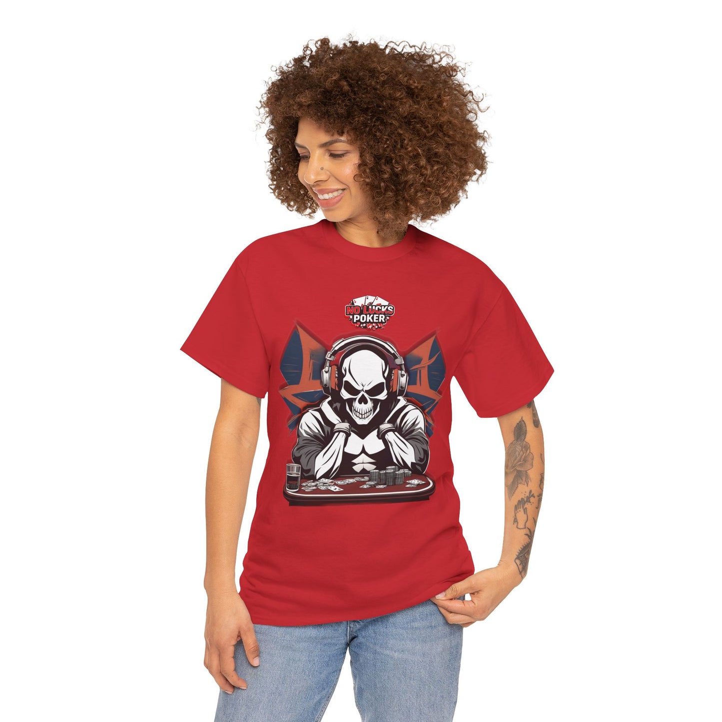 No Lucks Given – Hero/Villain Poker Skull Tee (Headphones Edition)
