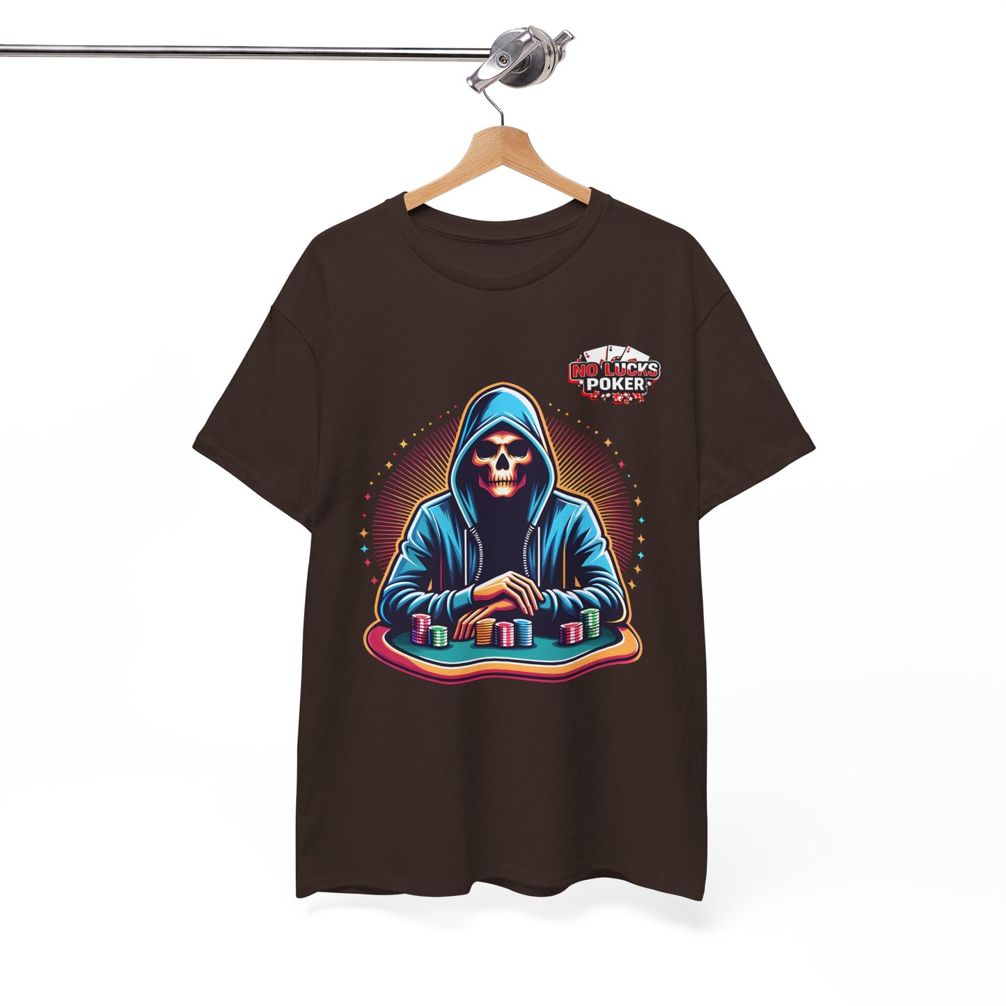 Poker Player with Skull at Poker Table 0 Lucks Given Unisex heavy cotton tee Poker Apparel