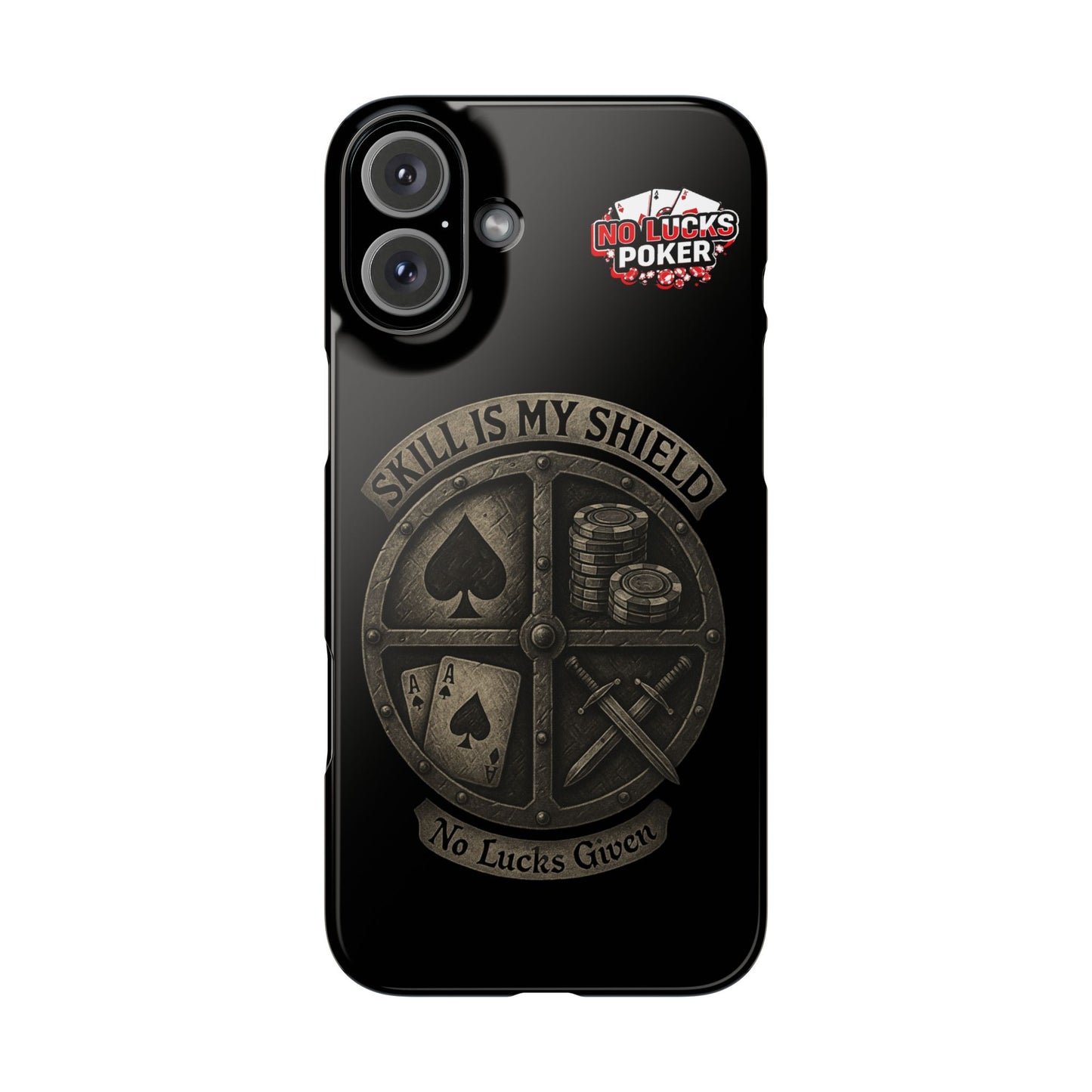 Skill Is My Shield Poker Phone Case | Zero Lucks – Ace of Spades & Crossed Swords -  iPhone 13 - 16