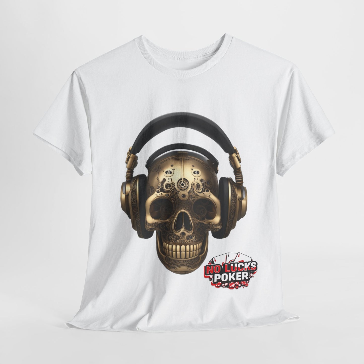 Clockwork steampunk Skull with headphones unisex heavy cotton T-shirt
