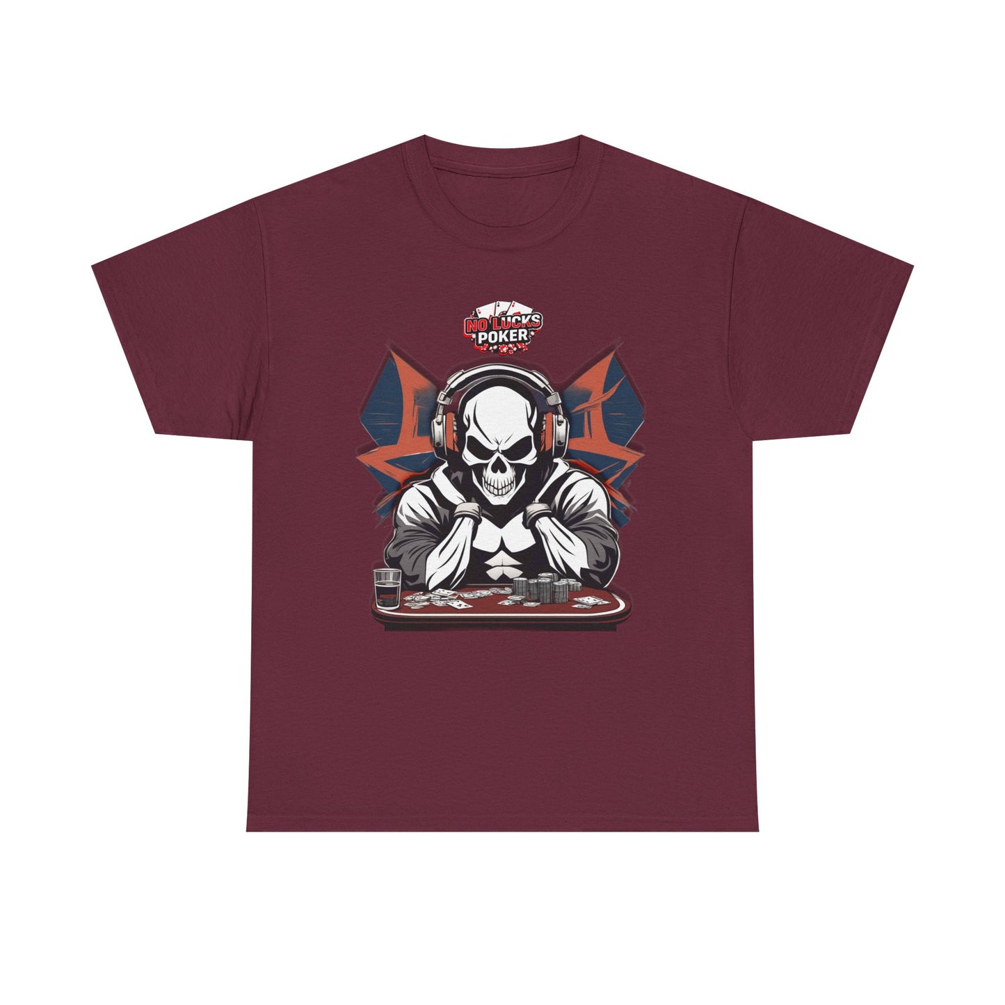 No Lucks Given – Hero/Villain Poker Skull Tee (Headphones Edition)