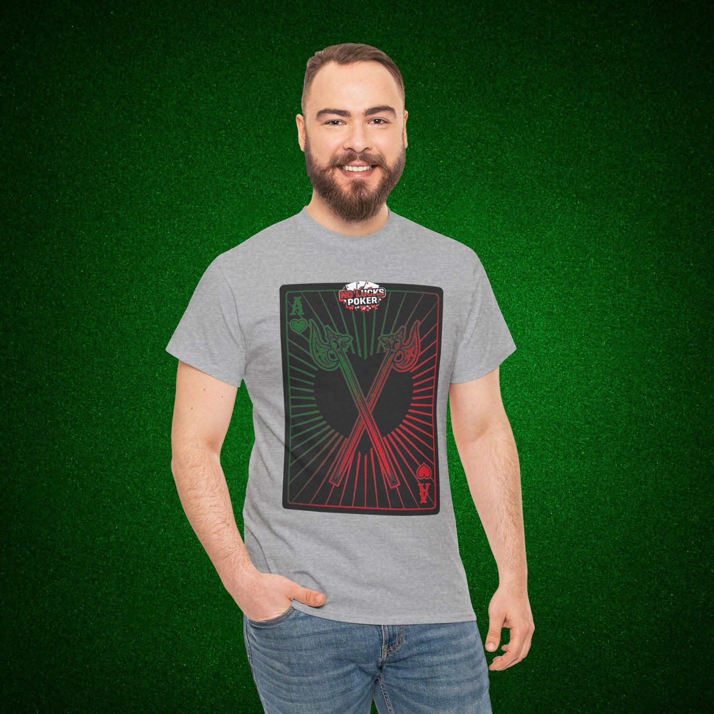 No Lucks Given Ace of Hearts card with two big axes Green Red Poker T-Shirt Must have Good Luck All-in