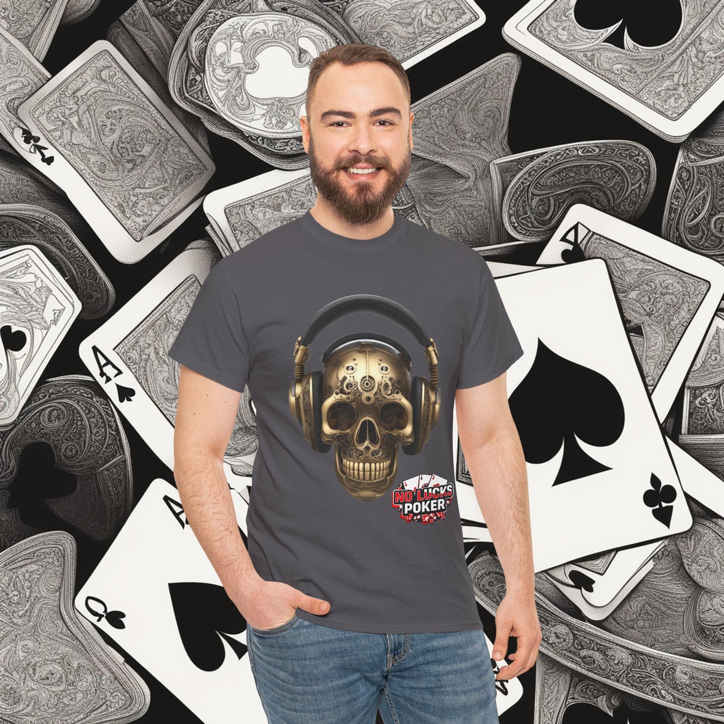 Clockwork steampunk Skull with headphones unisex heavy cotton T-shirt